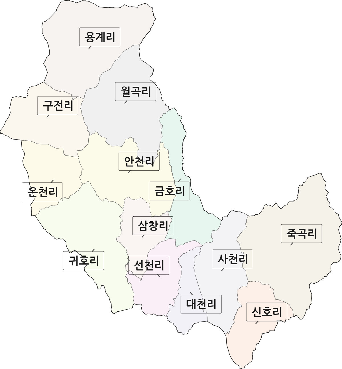 경상북도 영천시 화남면 법정동 리 구분 행정구역 경계 지도