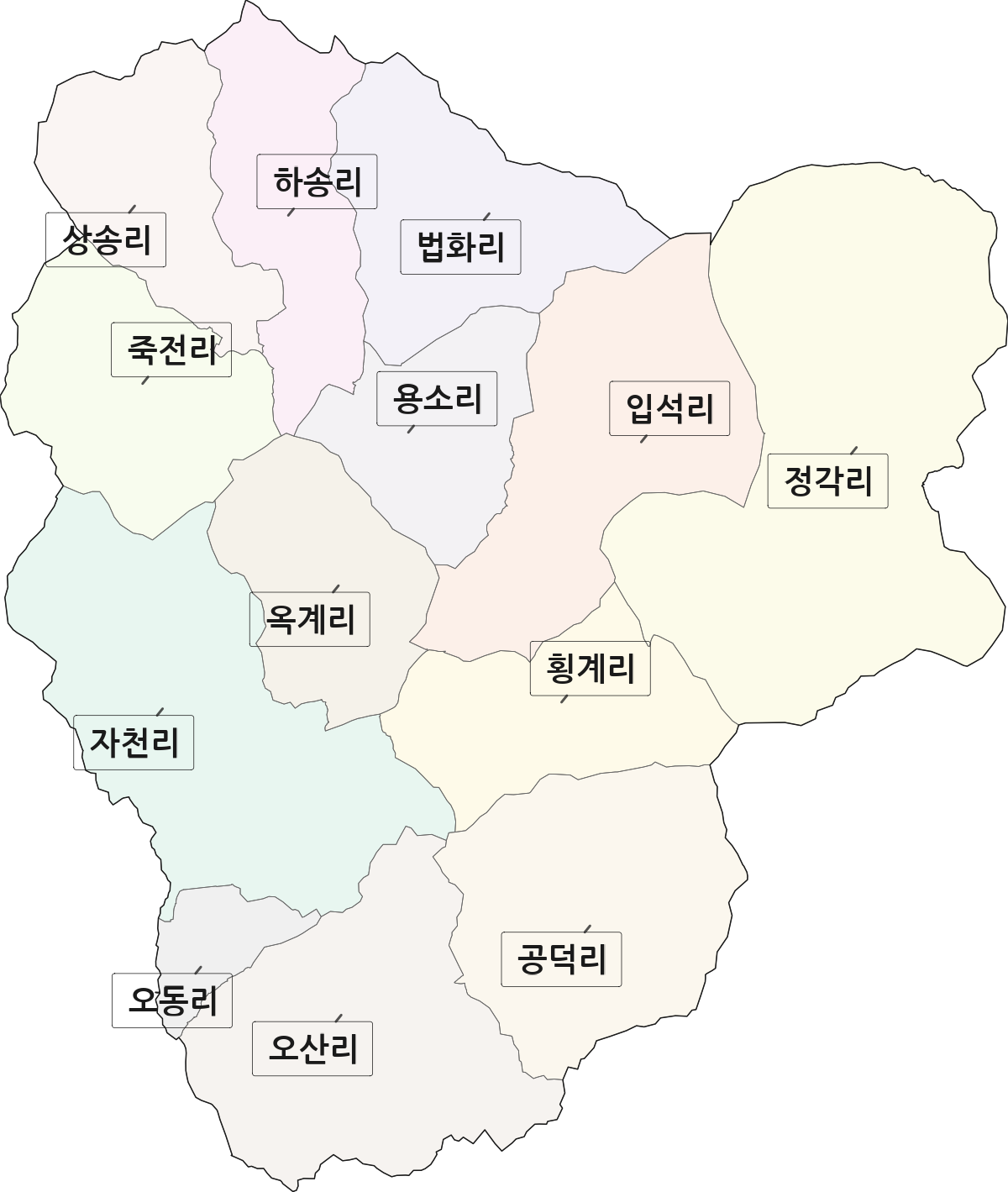 경상북도 영천시 화북면 법정동 리 구분 행정구역 경계 지도
