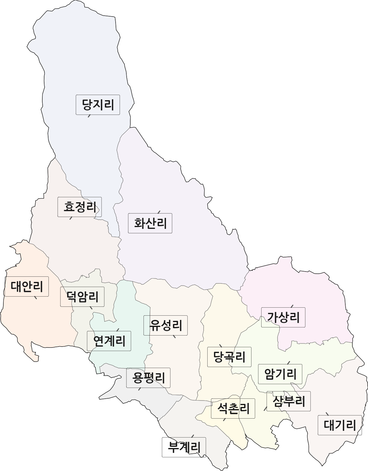 경상북도 영천시 화산면 법정동 리 구분 행정구역 경계 지도