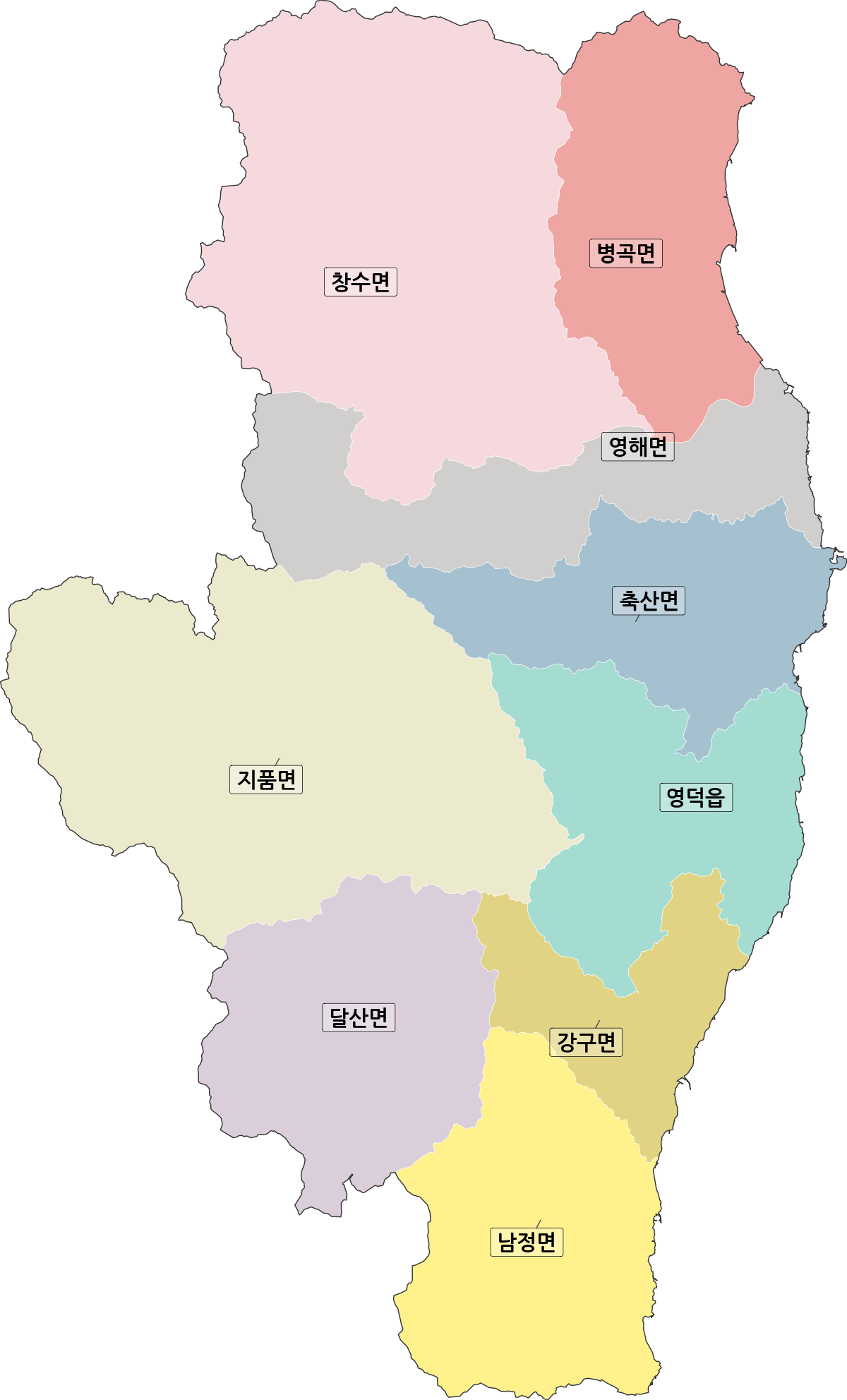 경상북도 영덕군 행정동 행정구역 경계 지도
