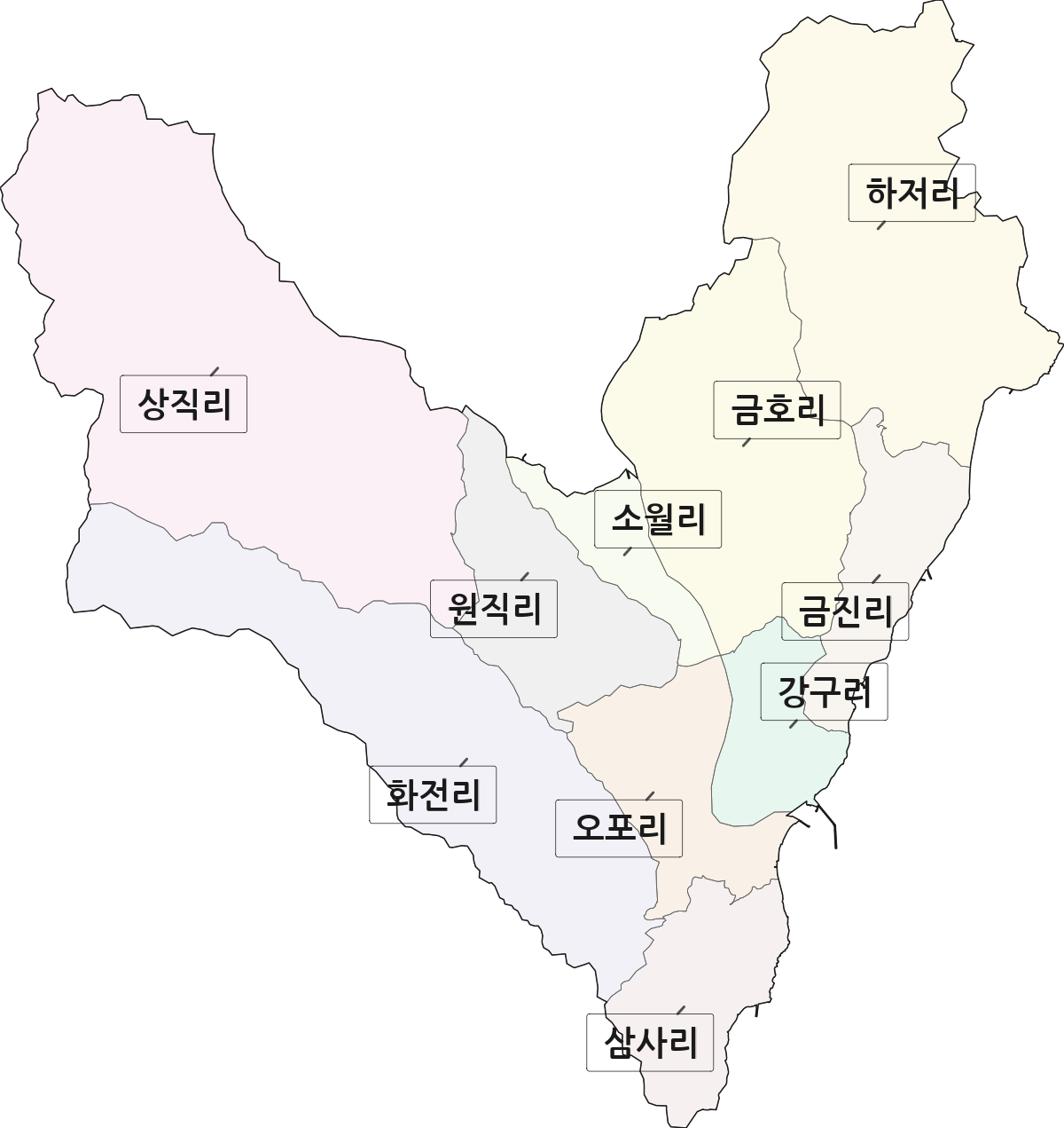 경상북도 영덕군 강구면 법정동 리 구분 행정구역 경계 지도