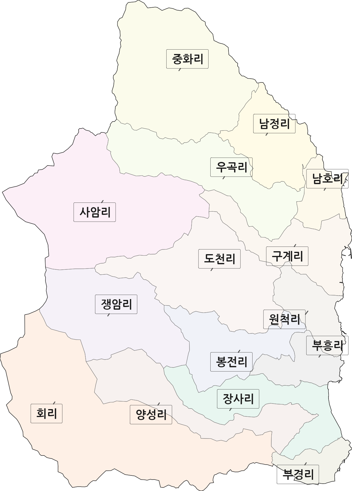 경상북도 영덕군 남정면 법정동 리 구분 행정구역 경계 지도