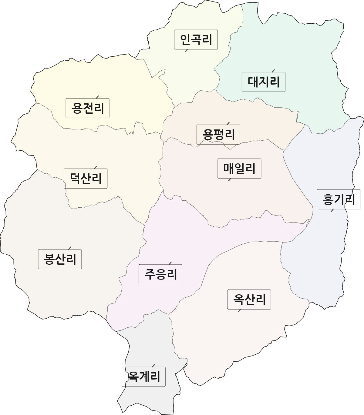 경상북도 영덕군 달산면 법정동 리 구분 행정구역 경계 지도