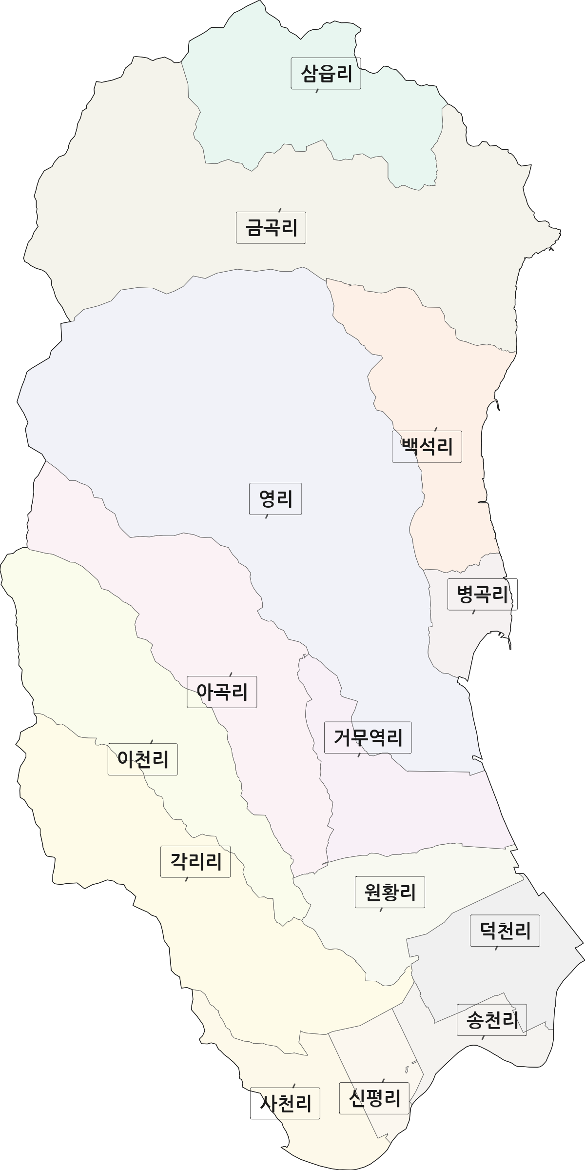 경상북도 영덕군 병곡면 법정동 리 구분 행정구역 경계 지도