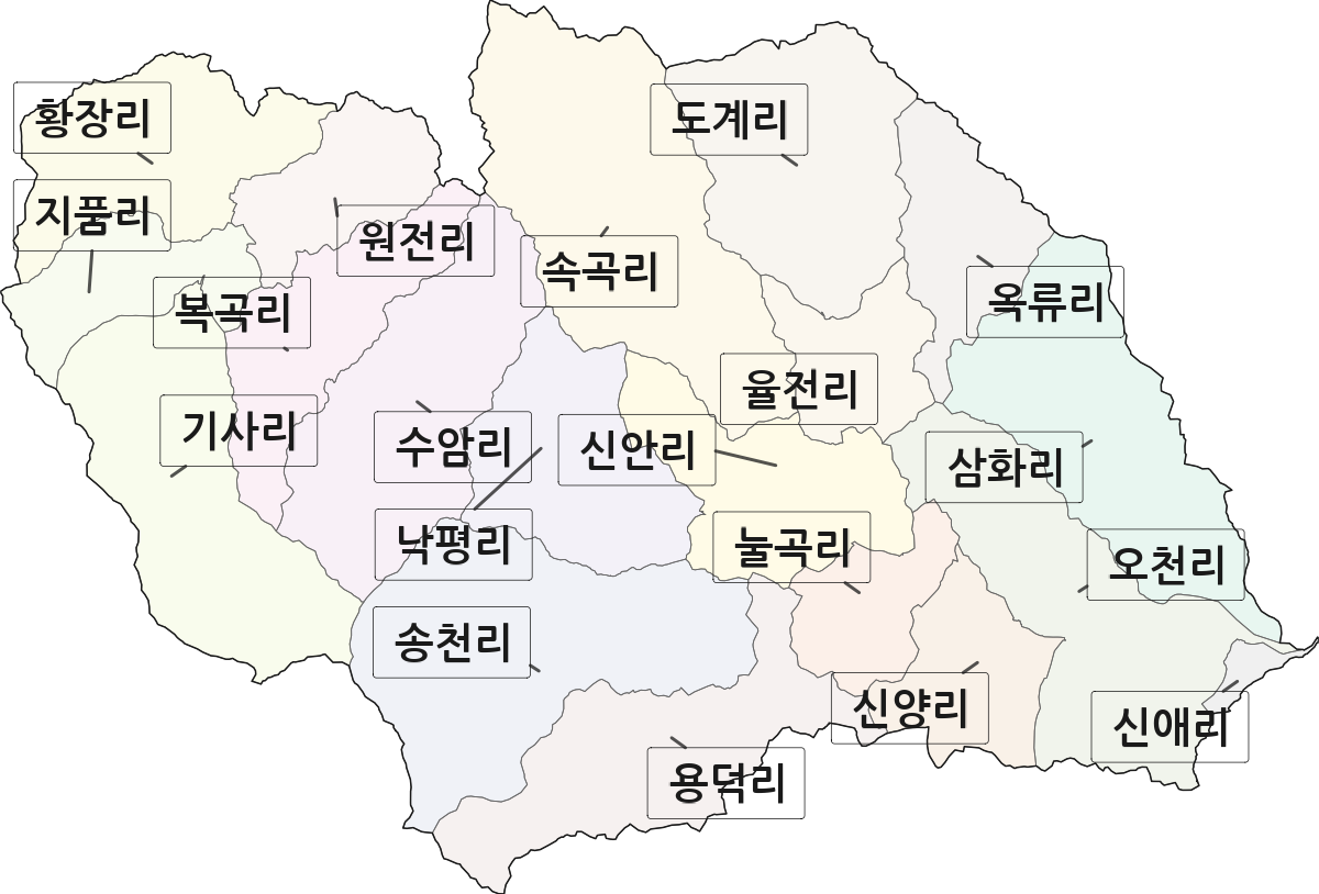 경상북도 영덕군 지품면 법정동 리 구분 행정구역 경계 지도