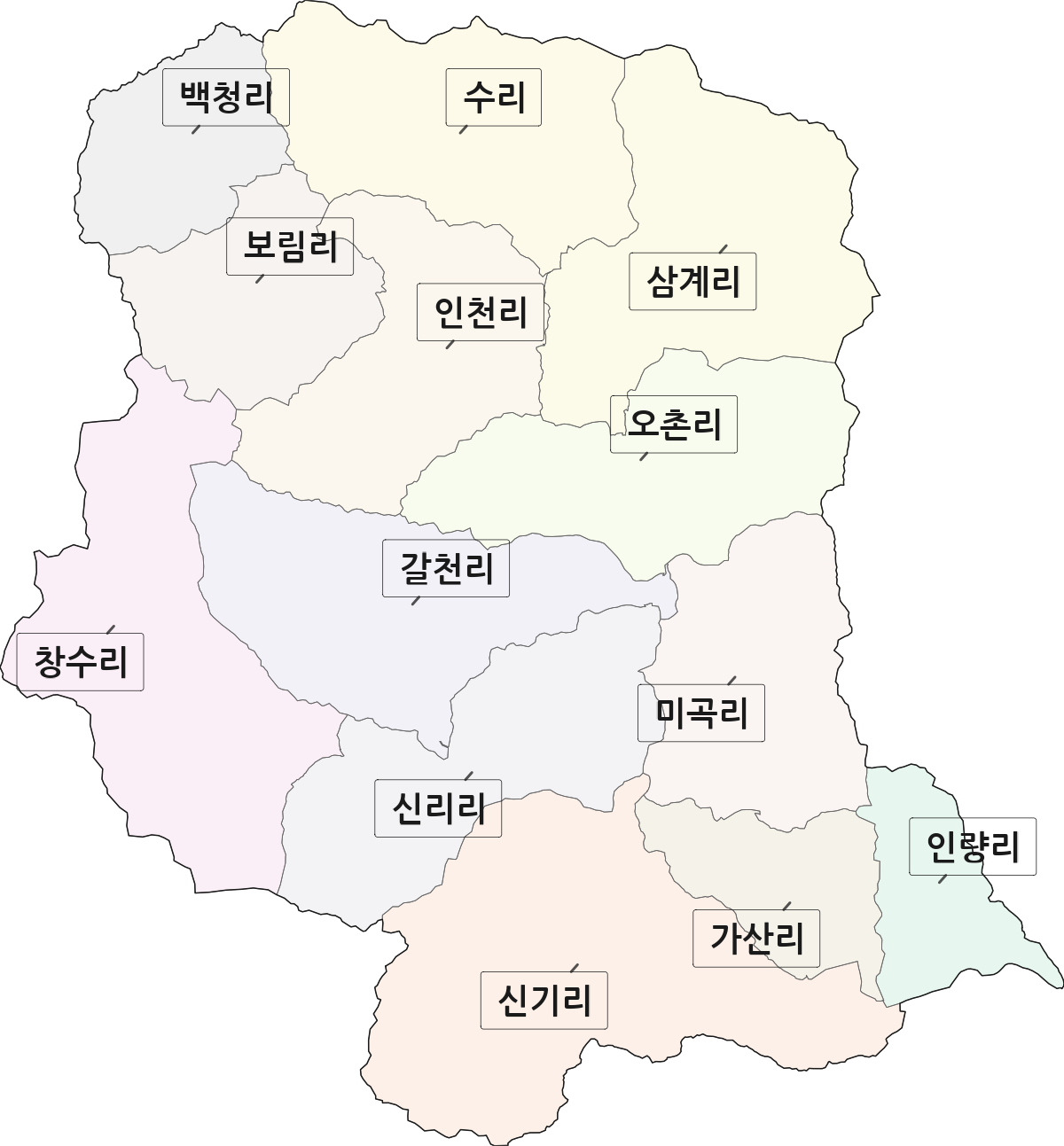 경상북도 영덕군 창수면 법정동 리 구분 행정구역 경계 지도