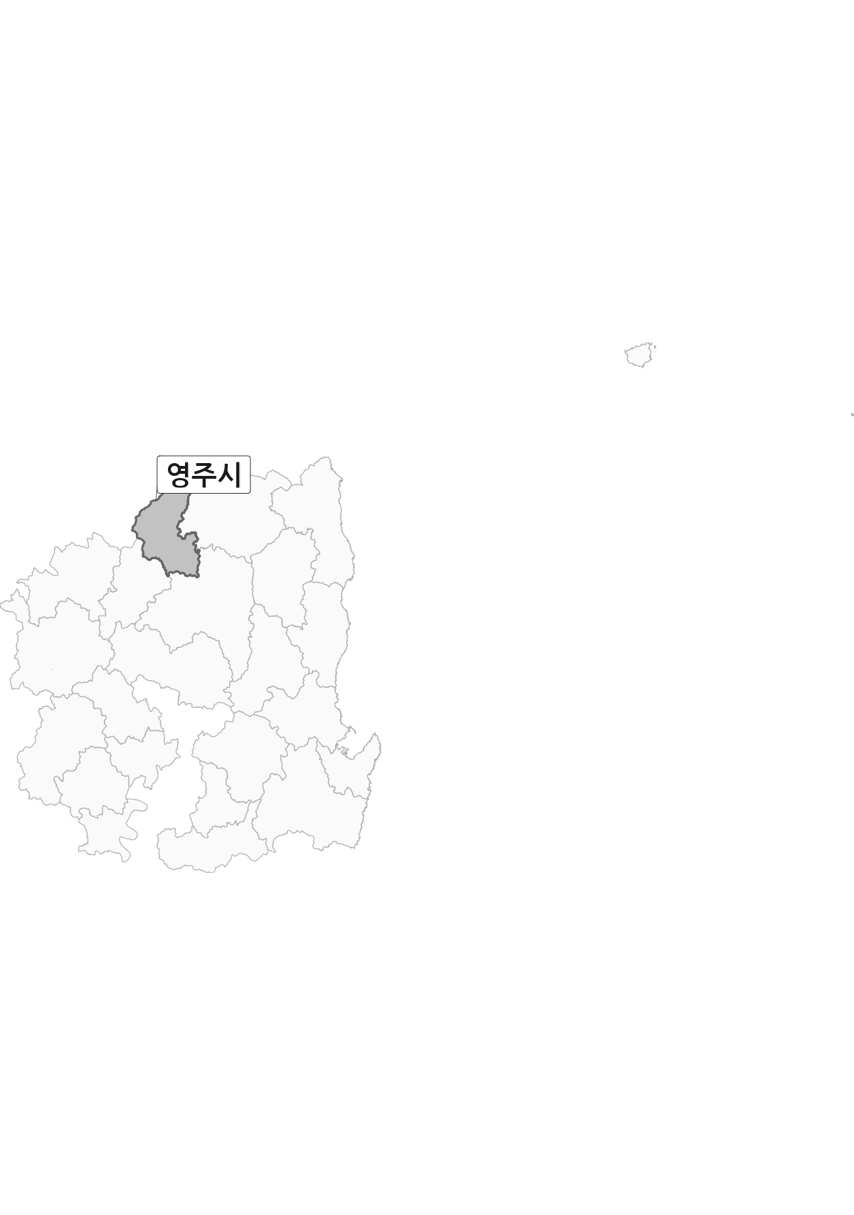 경상북도 범위 내 영주시 행정구역 경계 지도