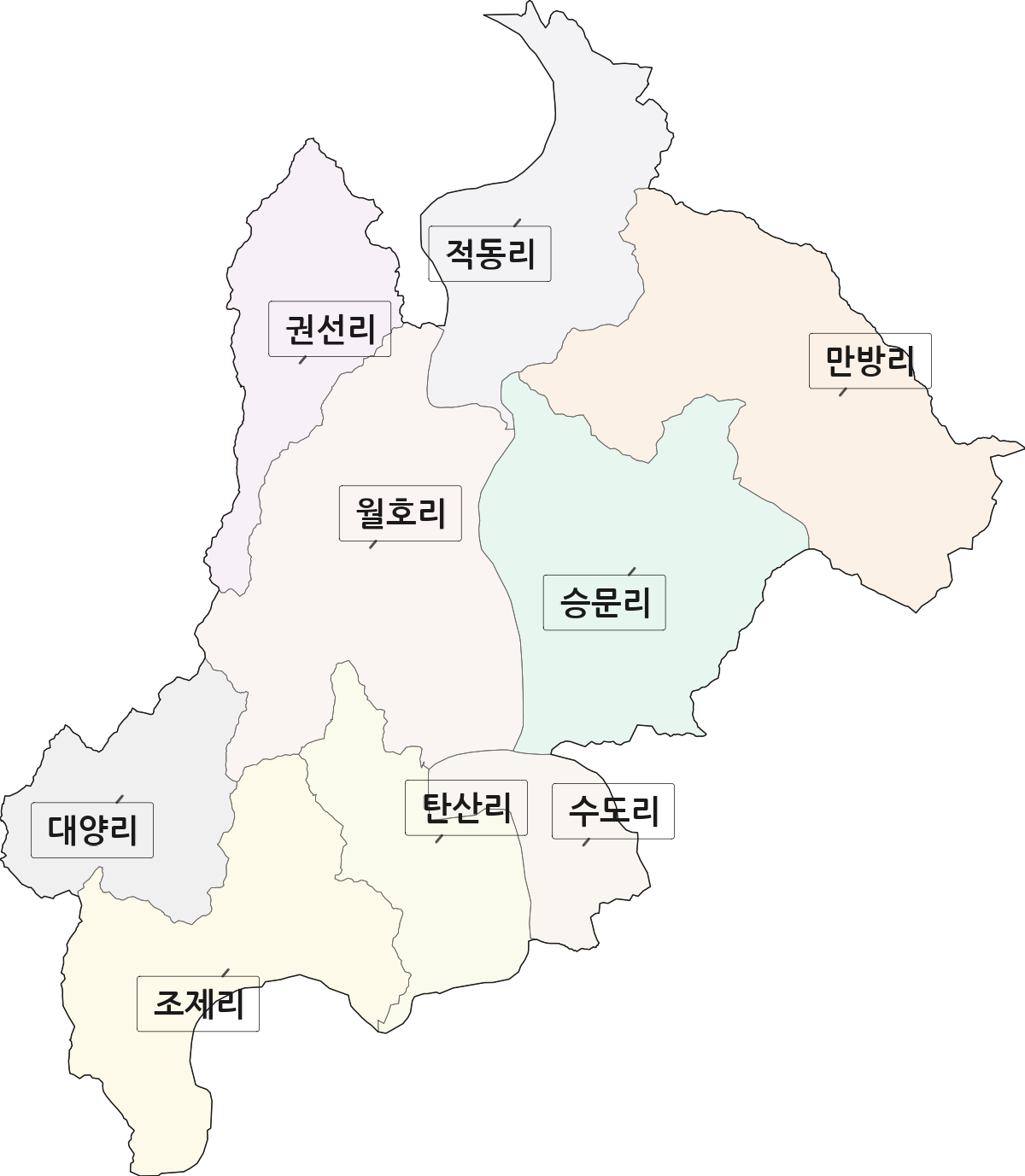 경상북도 영주시 문수면 법정동 리 구분 행정구역 경계 지도
