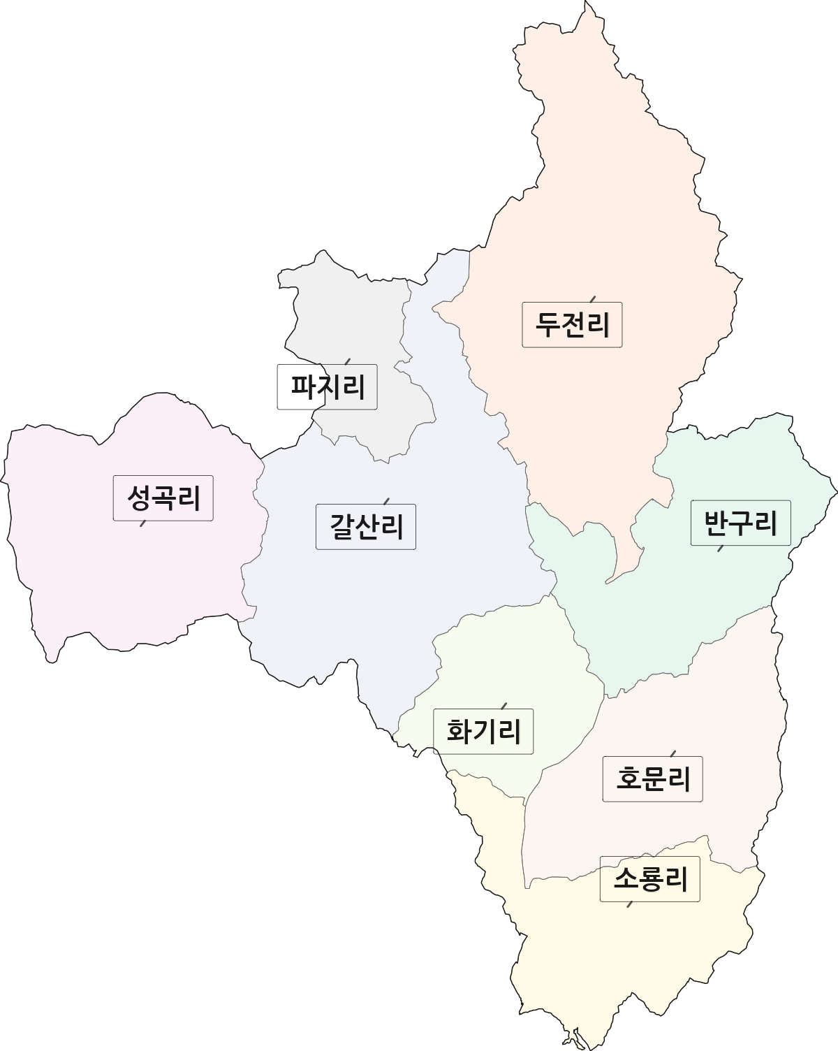 경상북도 영주시 장수면 법정동 리 구분 행정구역 경계 지도