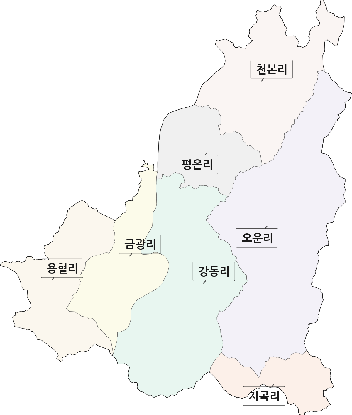 경상북도 영주시 평은면 법정동 리 구분 행정구역 경계 지도