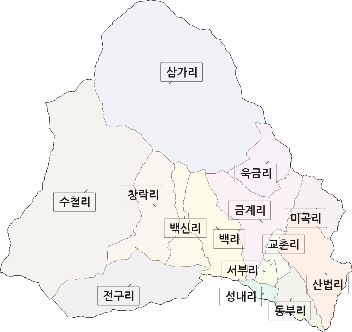 경상북도 영주시 풍기읍 법정동 리 구분 행정구역 경계 지도