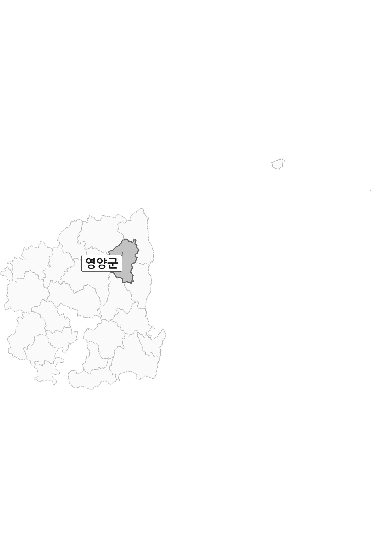 경상북도 범위 내 영양군 행정구역 경계 지도
