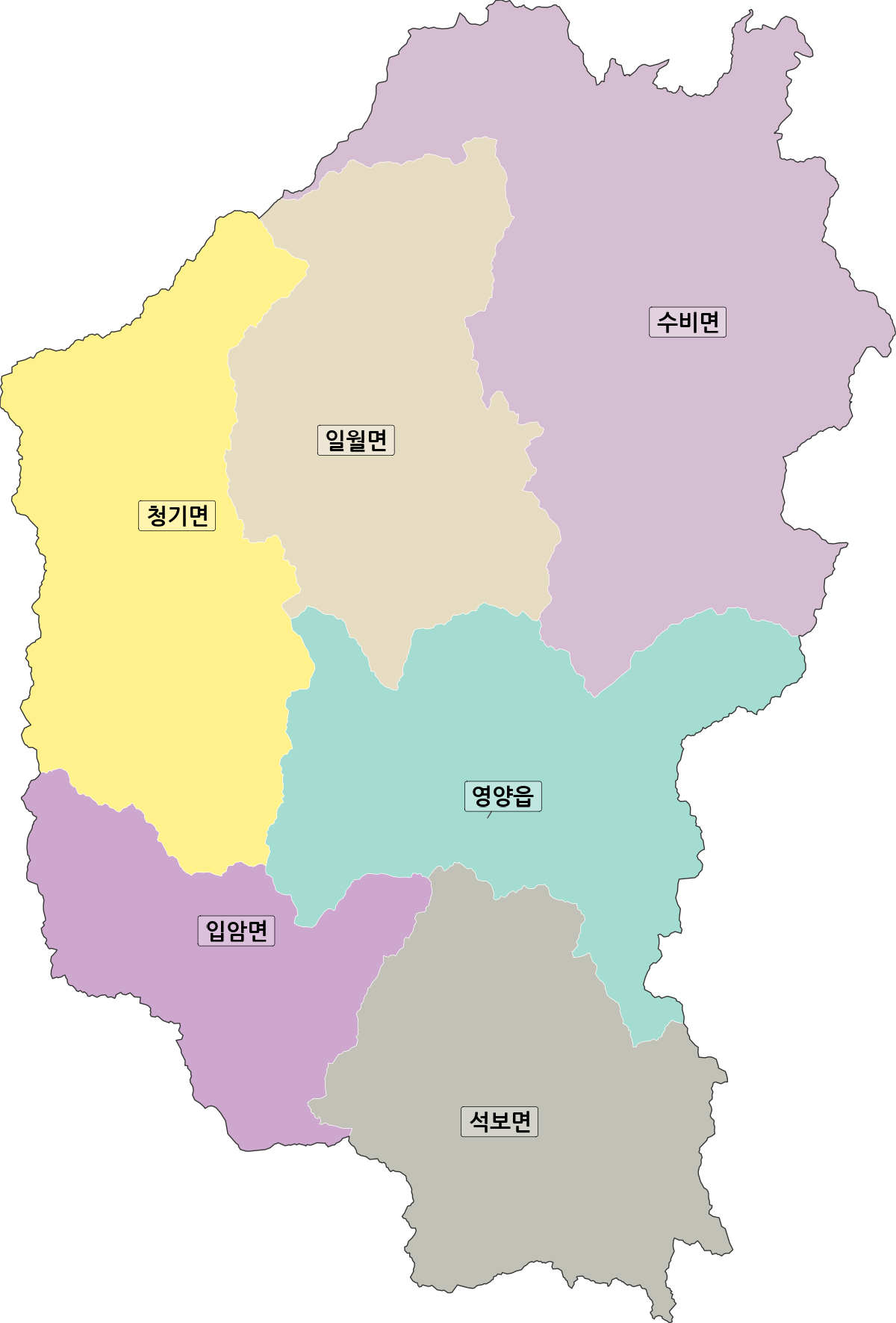 경상북도 영양군 법정동 행정구역 경계 지도