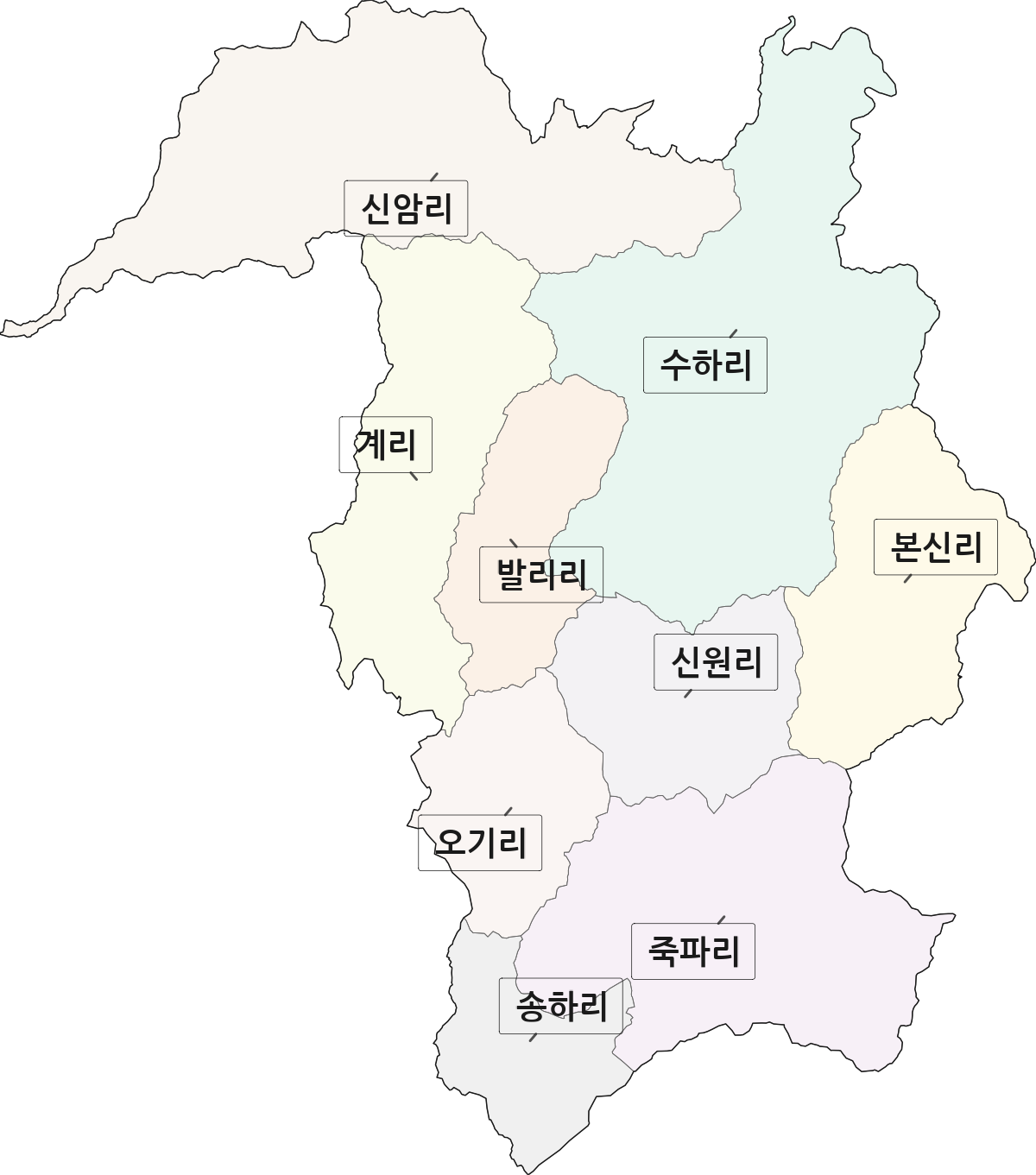 경상북도 영양군 수비면 법정동 리 구분 행정구역 경계 지도