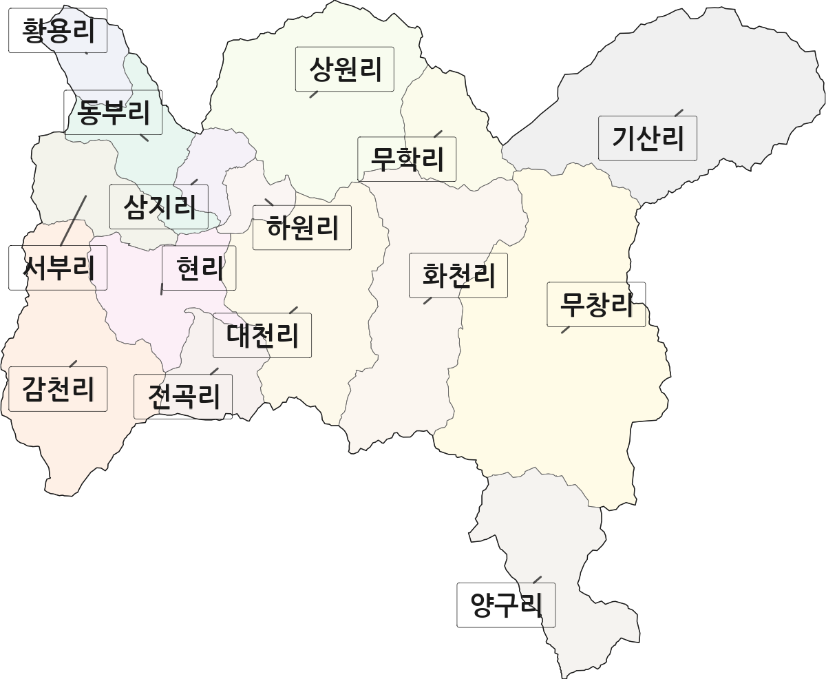 경상북도 영양군 영양읍 법정동 리 구분 행정구역 경계 지도