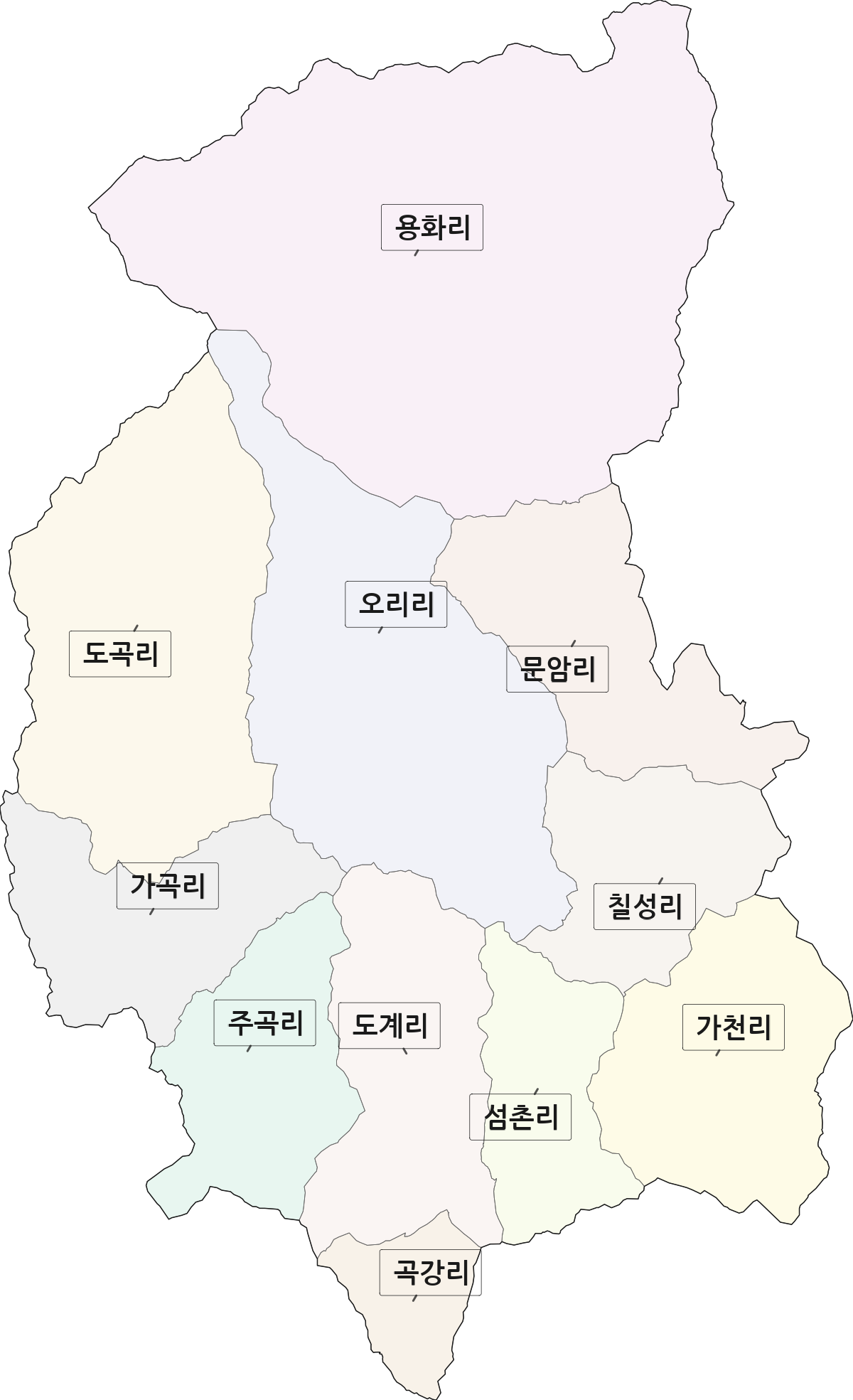 경상북도 영양군 일월면 법정동 리 구분 행정구역 경계 지도