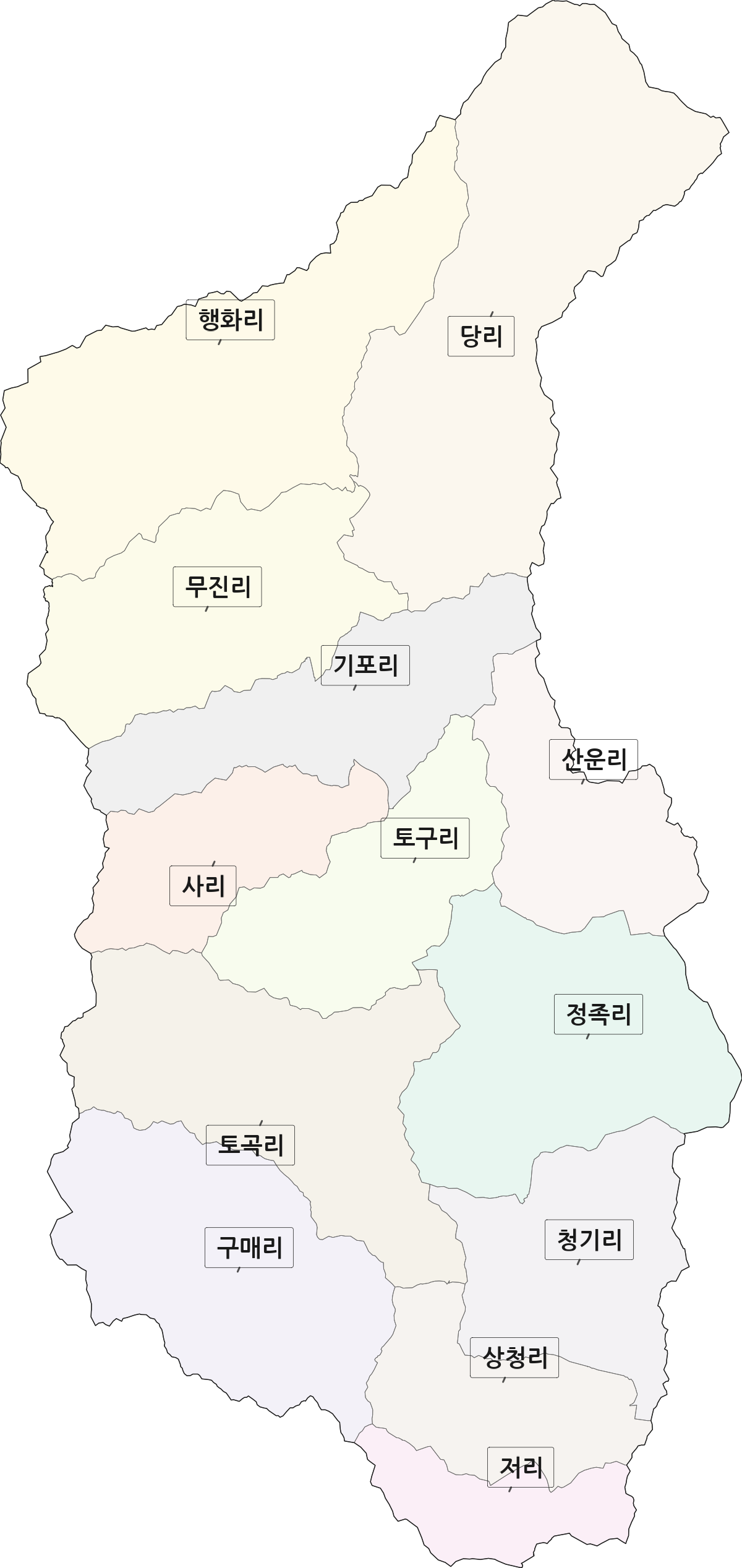 경상북도 영양군 청기면 법정동 리 구분 행정구역 경계 지도