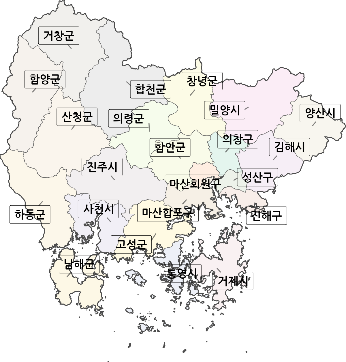 경상남도 행정구역 경계 지도