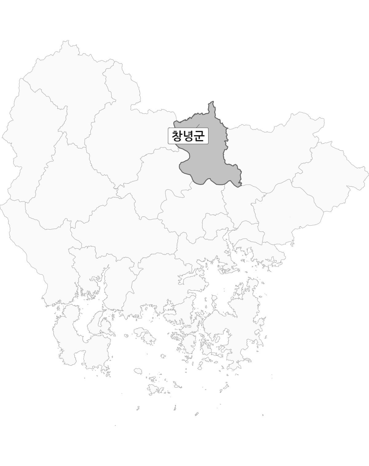 경상남도 범위 내 창녕군 행정구역 경계 지도