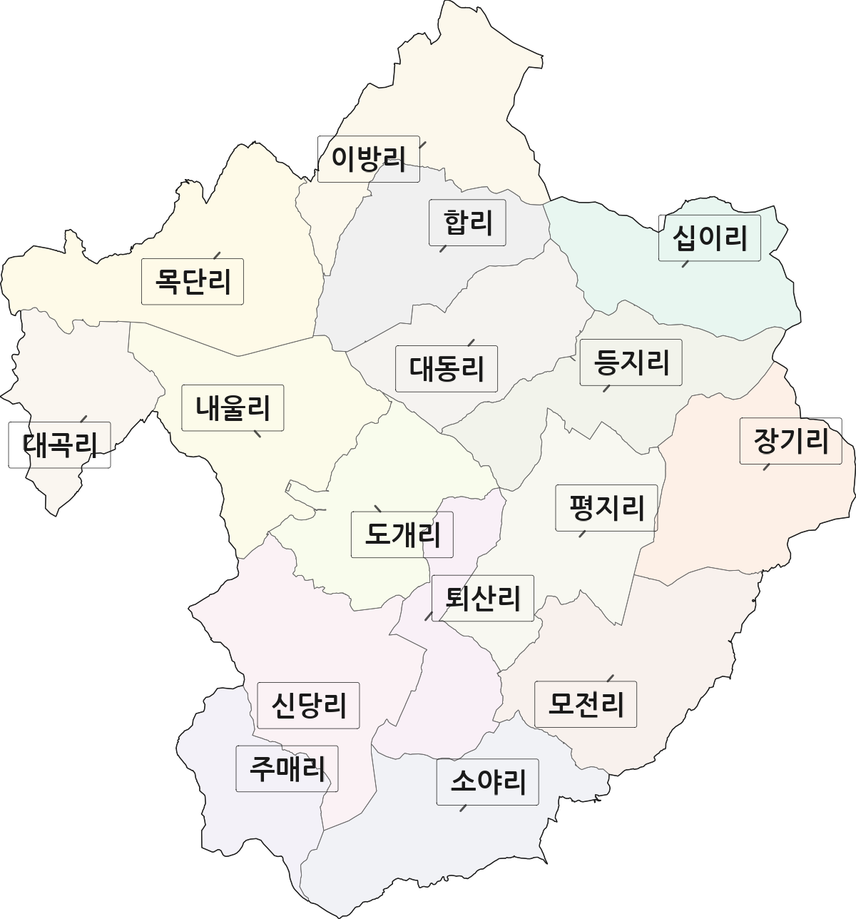 경상남도 창녕군 대합면 법정동 리 구분 행정구역 경계 지도