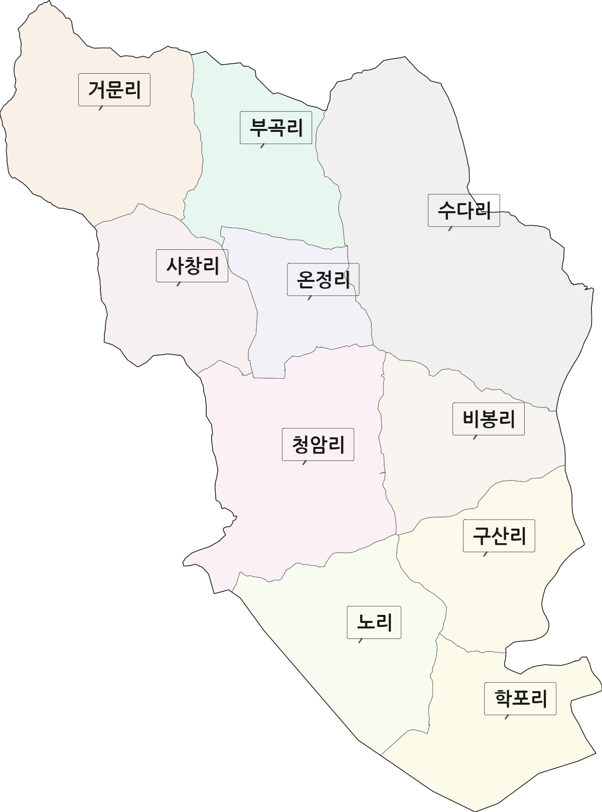 경상남도 창녕군 부곡면 법정동 리 구분 행정구역 경계 지도