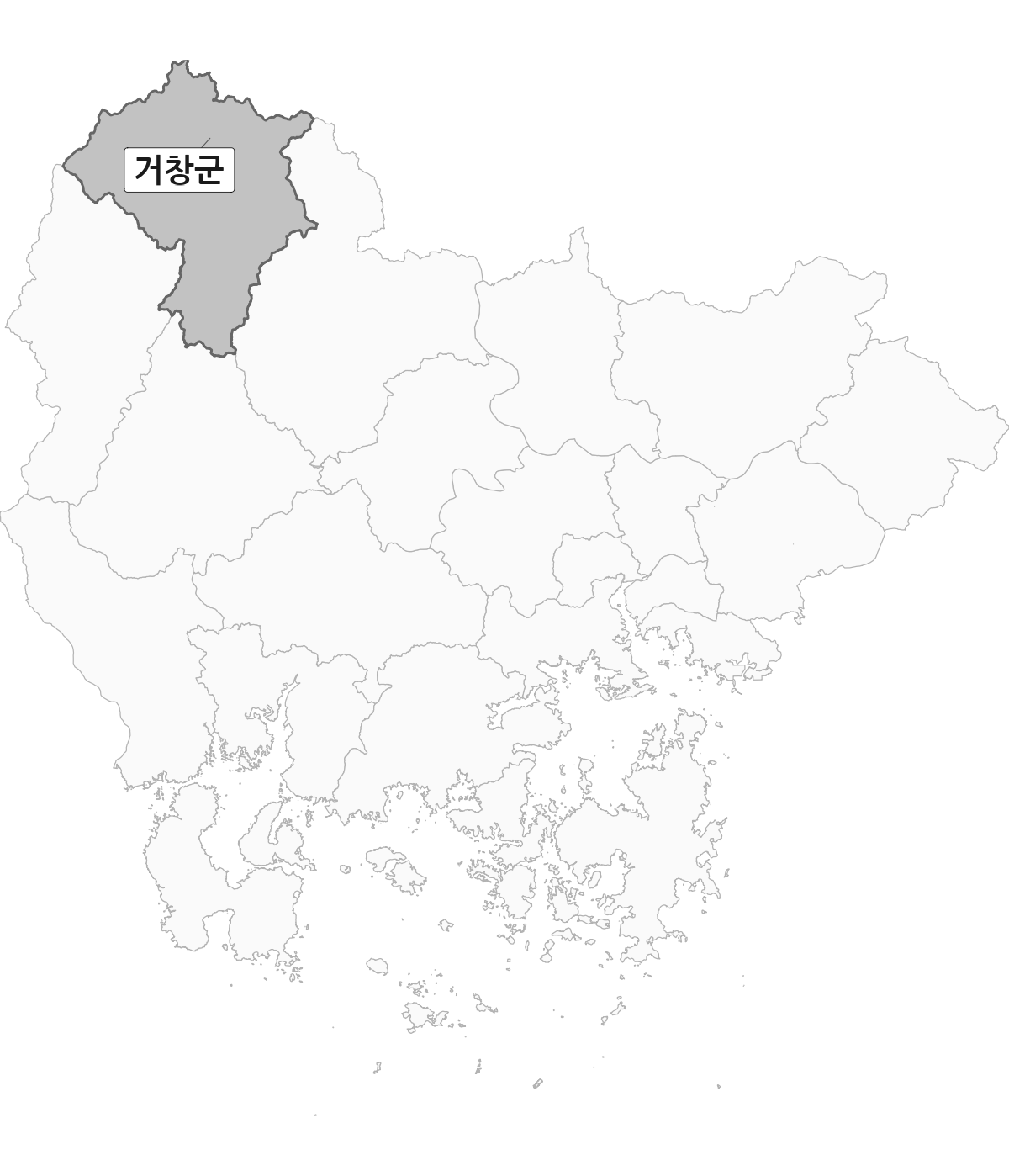 경상남도 범위 내 거창군 행정구역 경계 지도