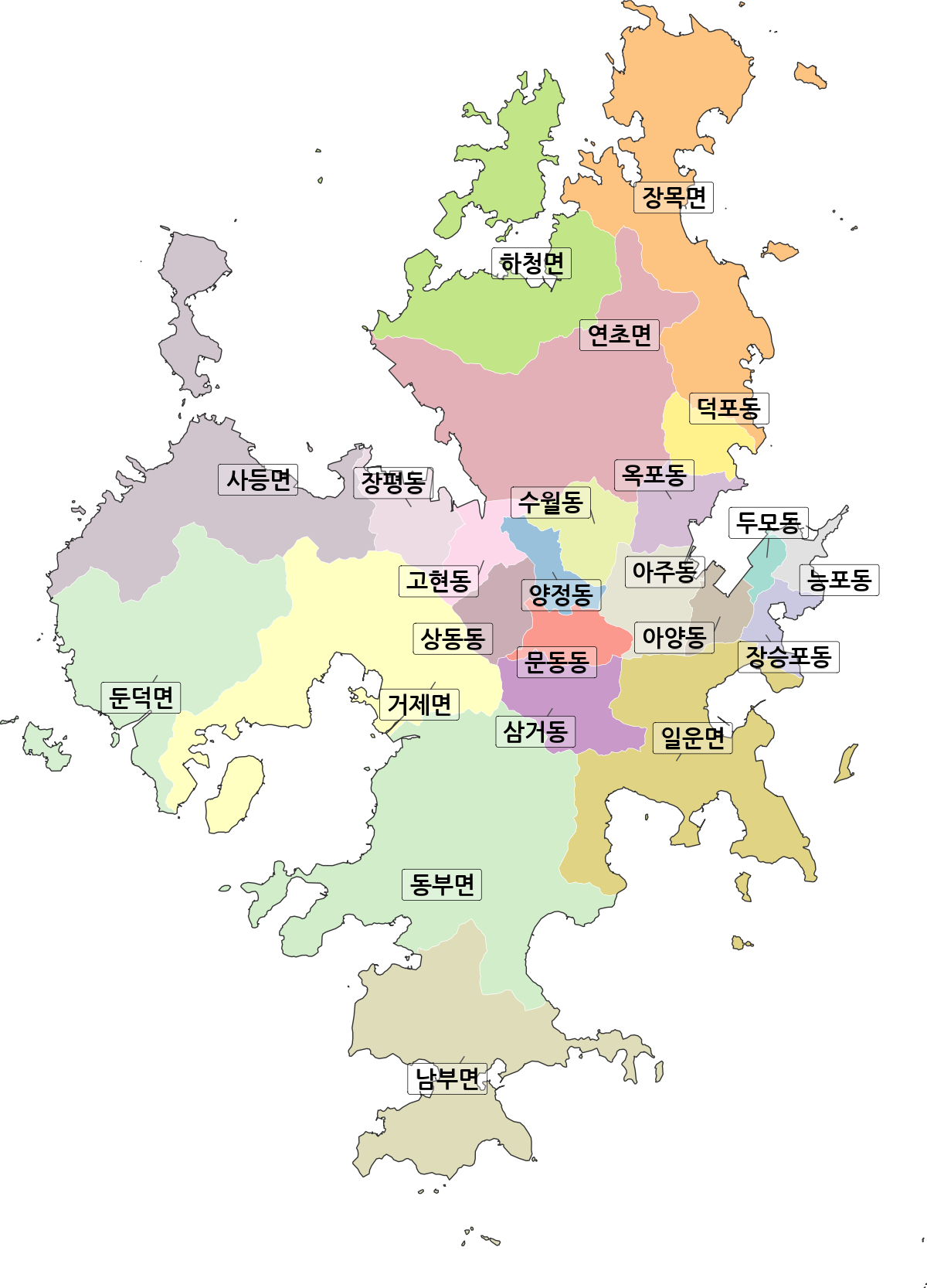 경상남도 거제시 법정동 행정구역 경계 지도