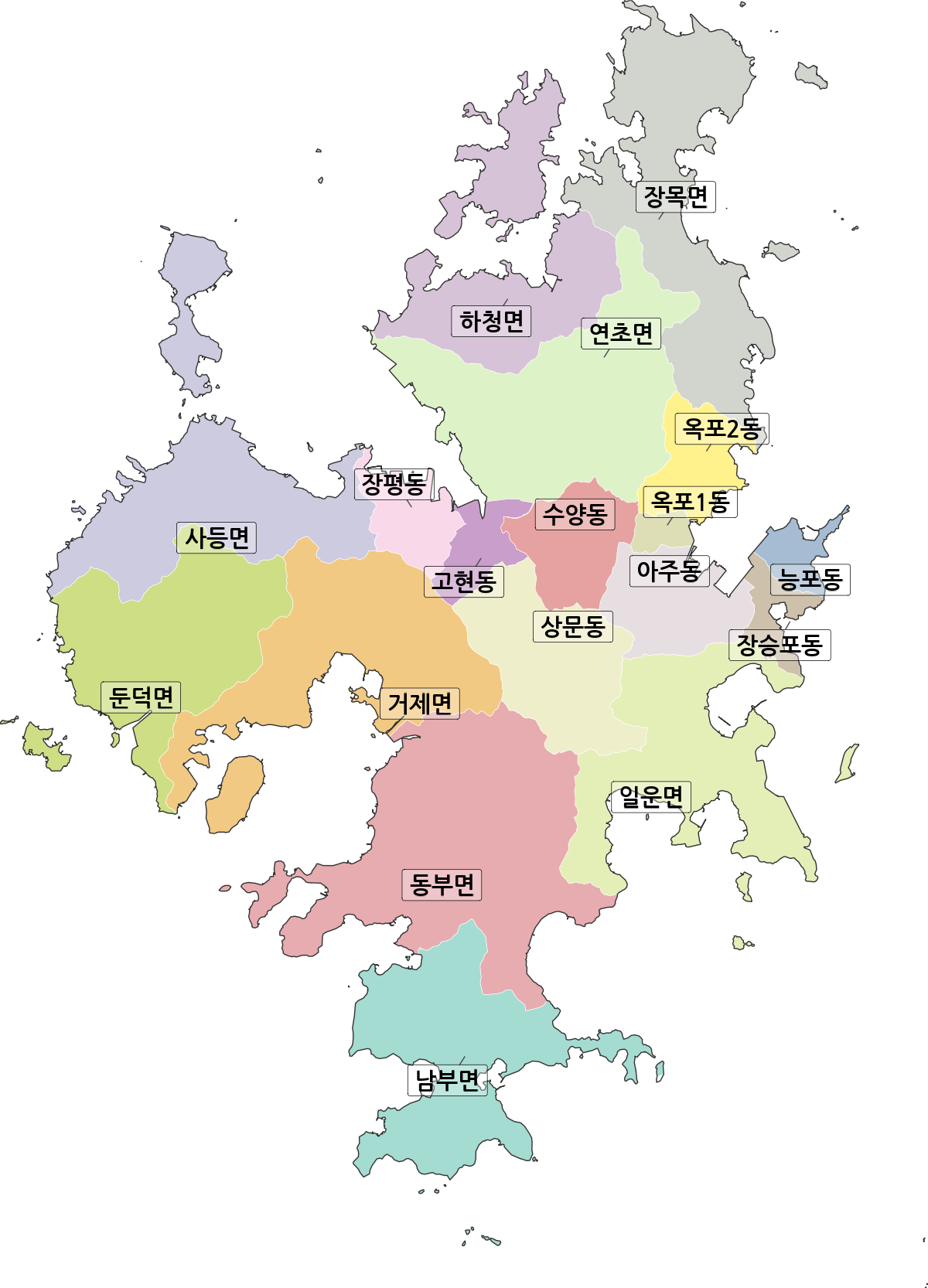 경상남도 거제시 행정동 행정구역 경계 지도
