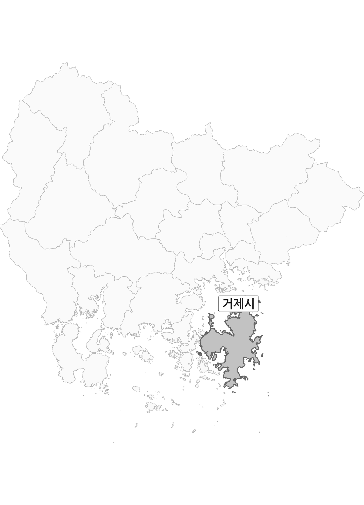 경상남도 범위 내 거제시 행정구역 경계 지도