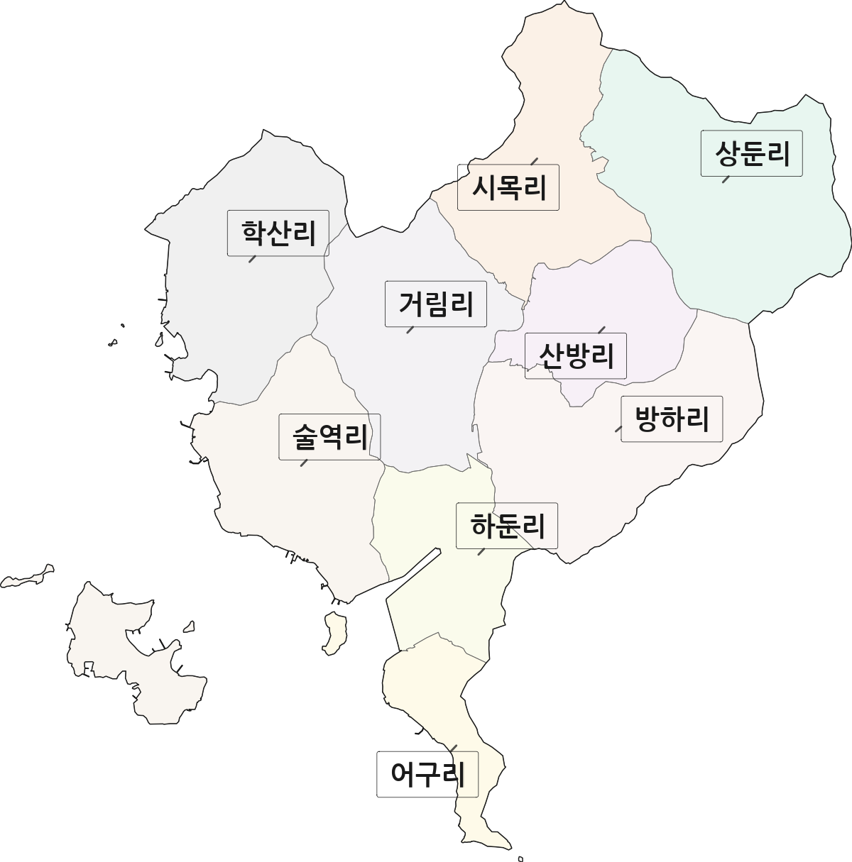 경상남도 거제시 둔덕면 법정동 리 구분 행정구역 경계 지도