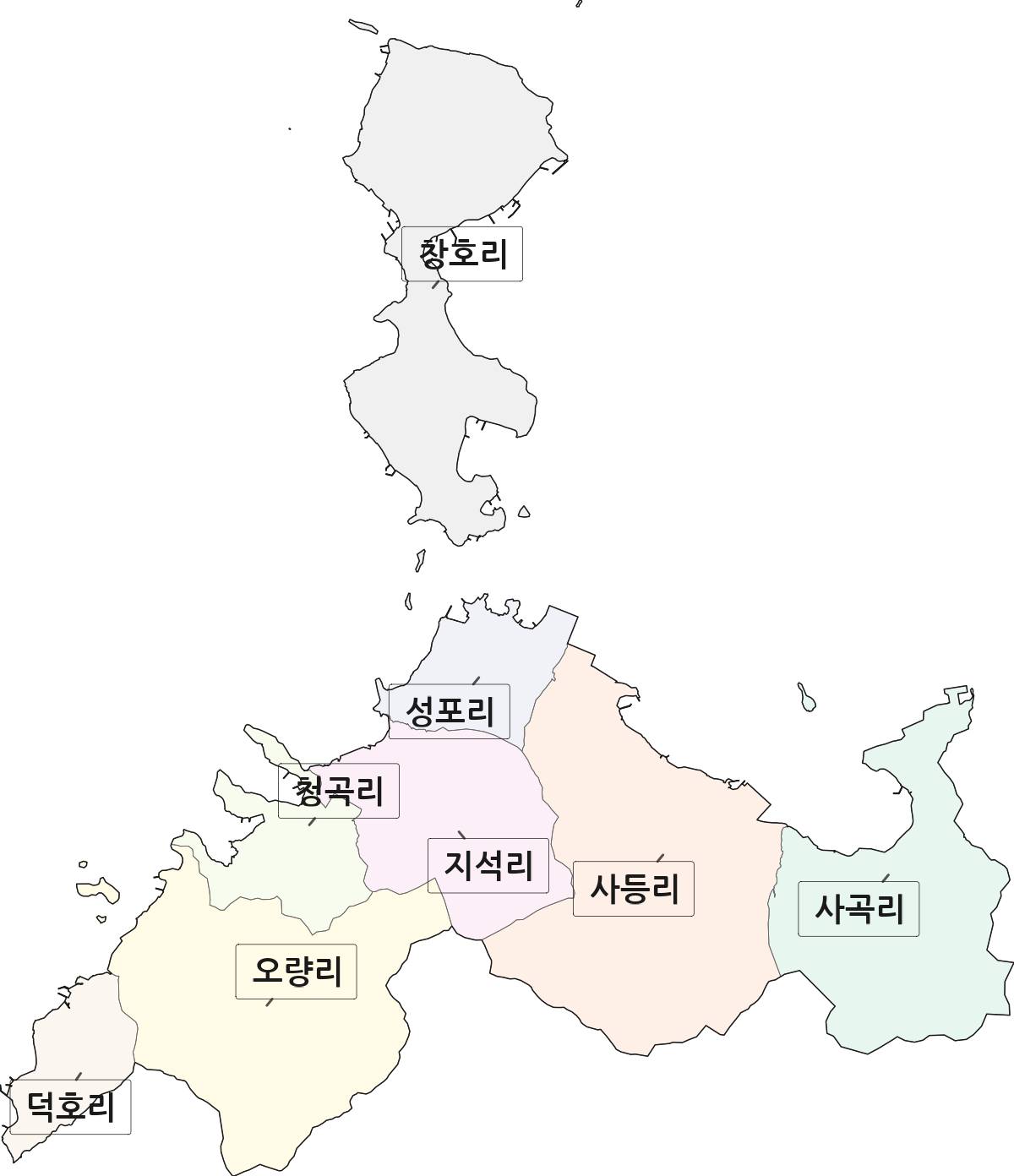 경상남도 거제시 사등면 법정동 리 구분 행정구역 경계 지도