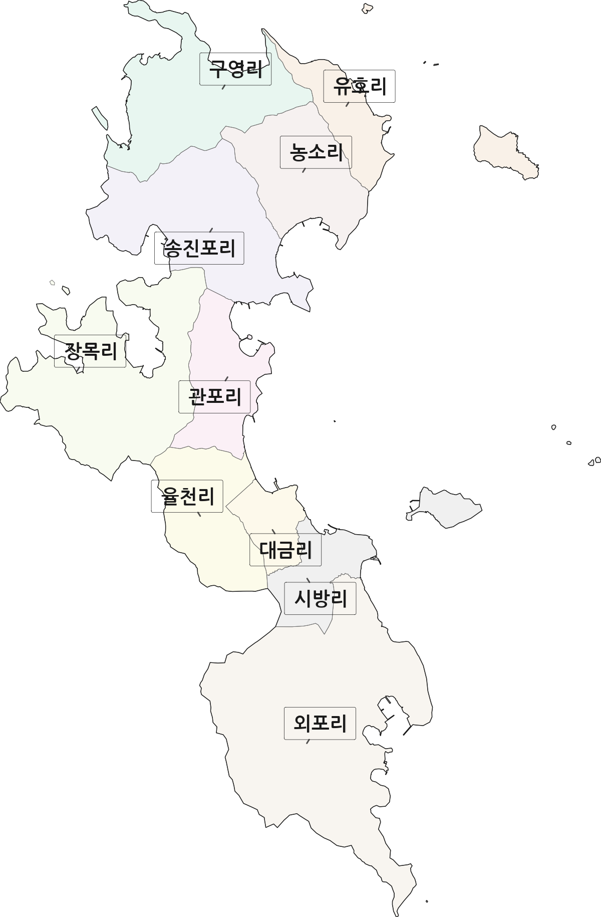 경상남도 거제시 장목면 법정동 리 구분 행정구역 경계 지도
