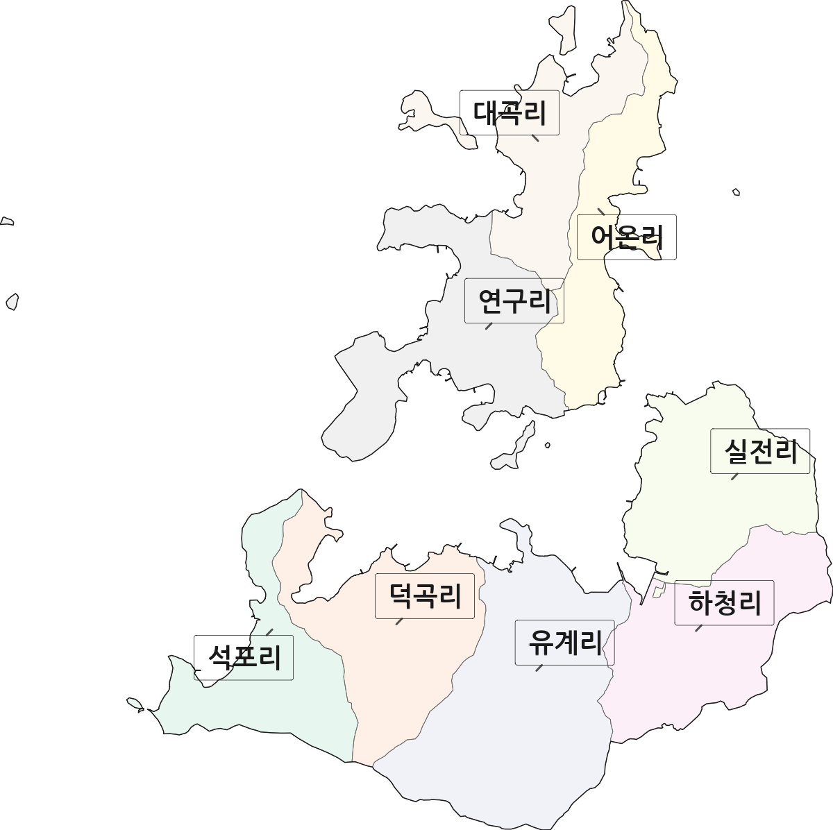 경상남도 거제시 하청면 법정동 리 구분 행정구역 경계 지도