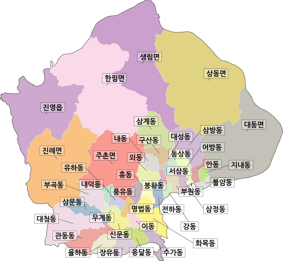 경상남도 김해시 법정동 행정구역 경계 지도