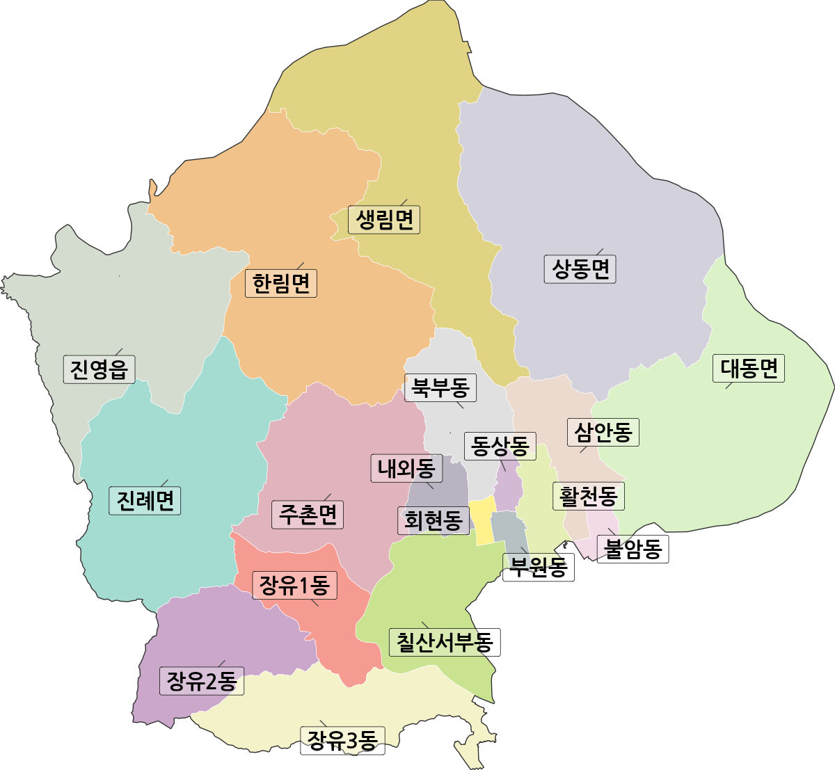 경상남도 김해시 행정동 행정구역 경계 지도