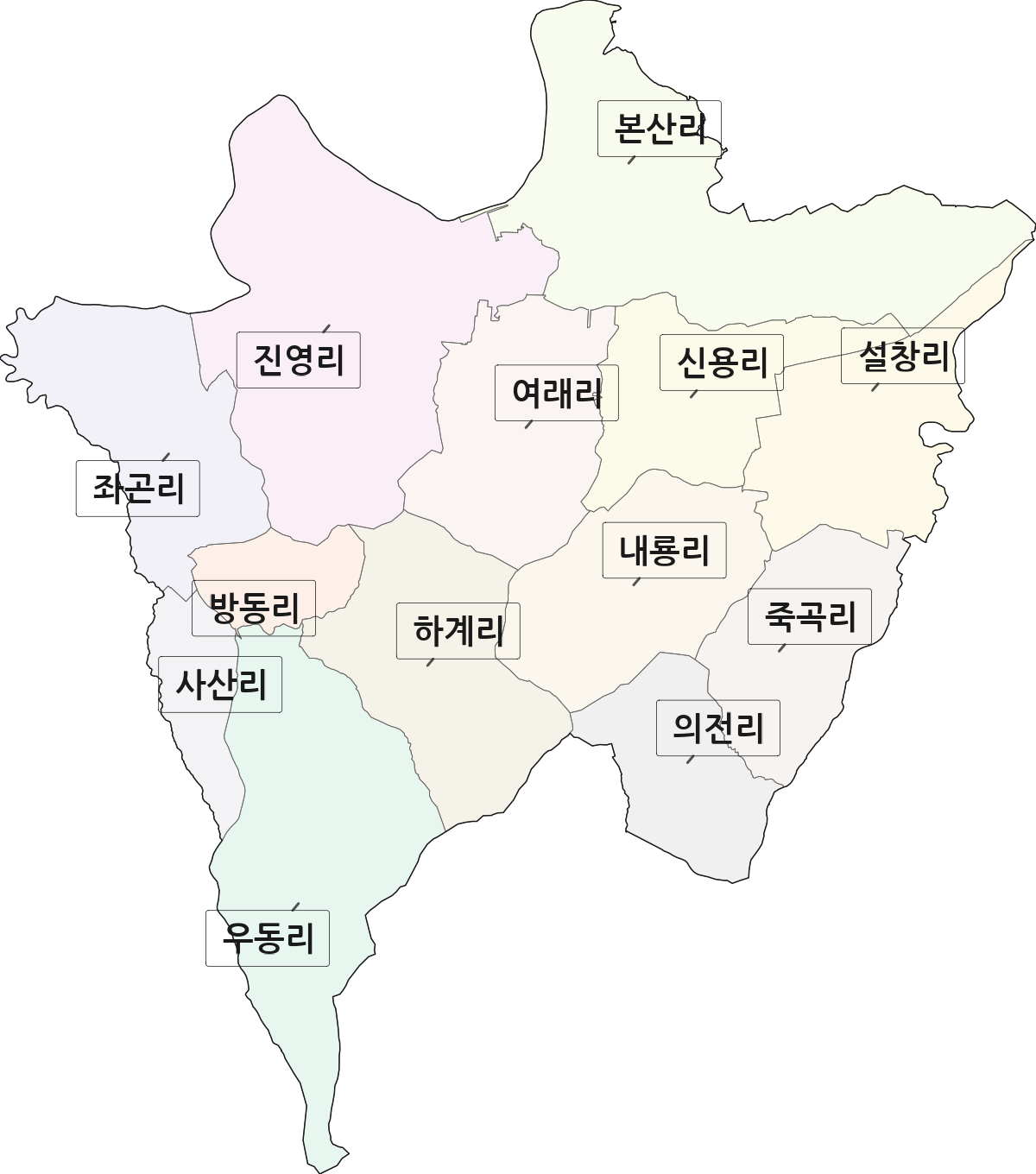 경상남도 김해시 진영읍 법정동 리 구분 행정구역 경계 지도