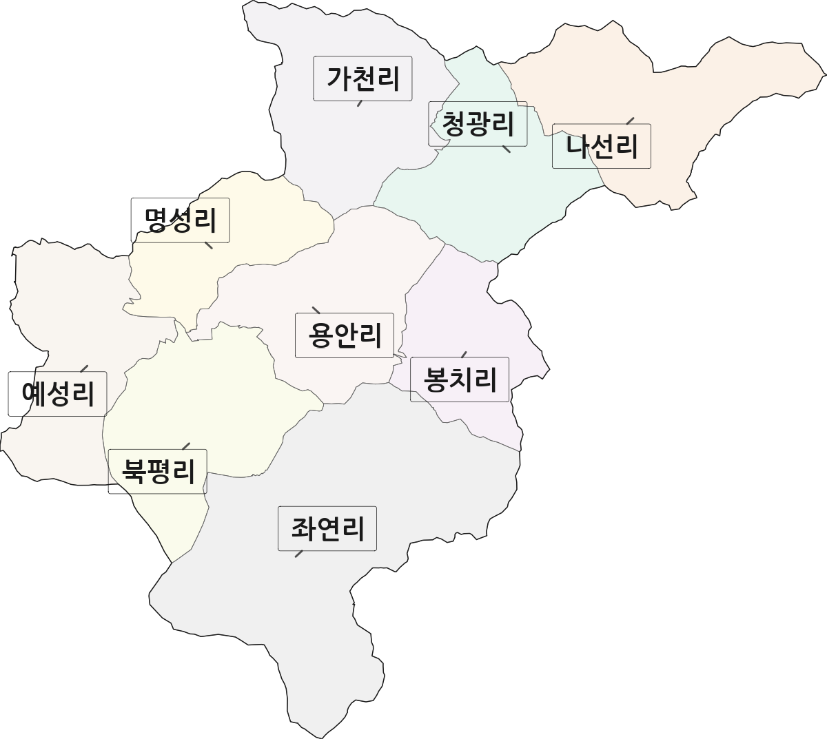 경상남도 고성군 개천면 법정동 리 구분 행정구역 경계 지도