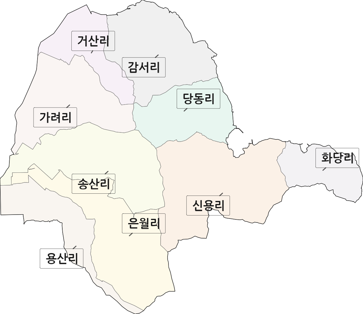 경상남도 고성군 거류면 법정동 리 구분 행정구역 경계 지도