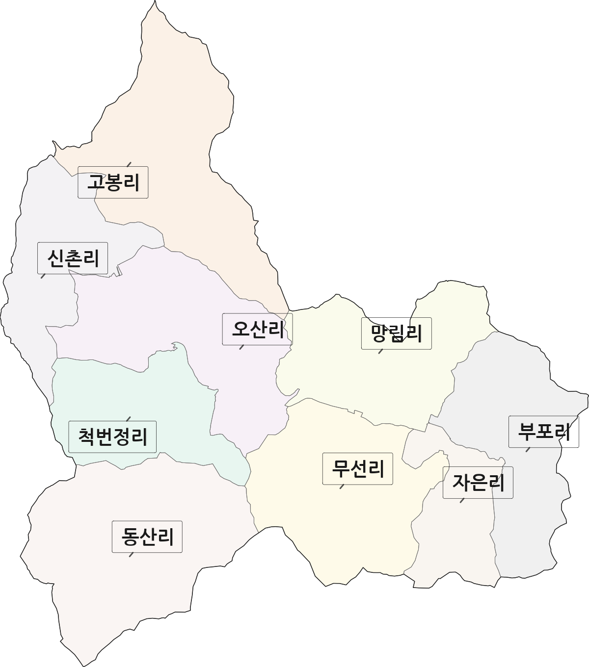 경상남도 고성군 상리면 법정동 리 구분 행정구역 경계 지도