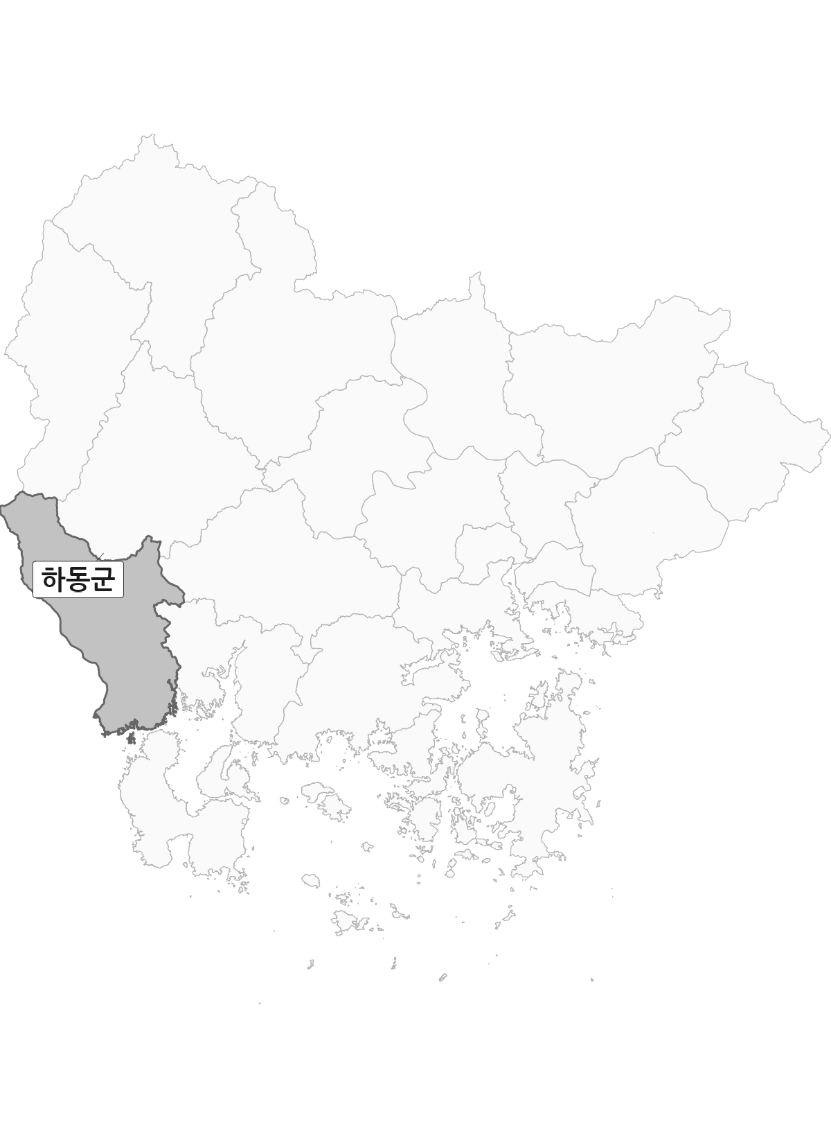 경상남도 범위 내 하동군 행정구역 경계 지도