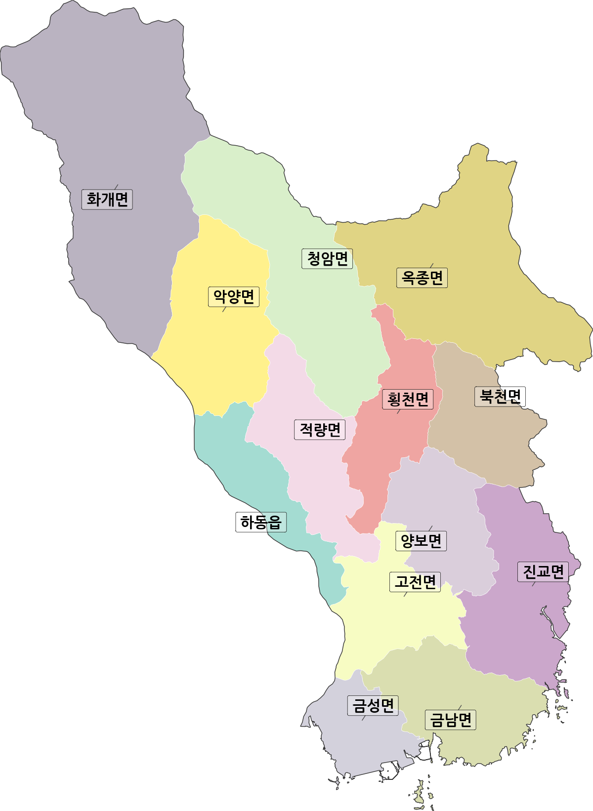 경상남도 하동군 행정동 행정구역 경계 지도