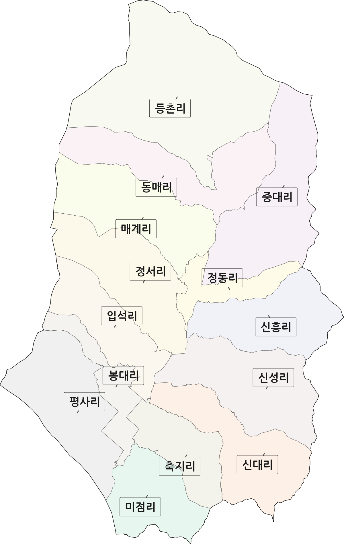 경상남도 하동군 악양면 법정동 리 구분 행정구역 경계 지도