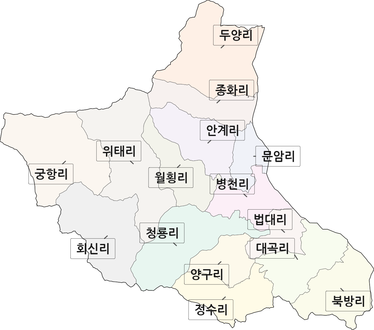 경상남도 하동군 옥종면 법정동 리 구분 행정구역 경계 지도