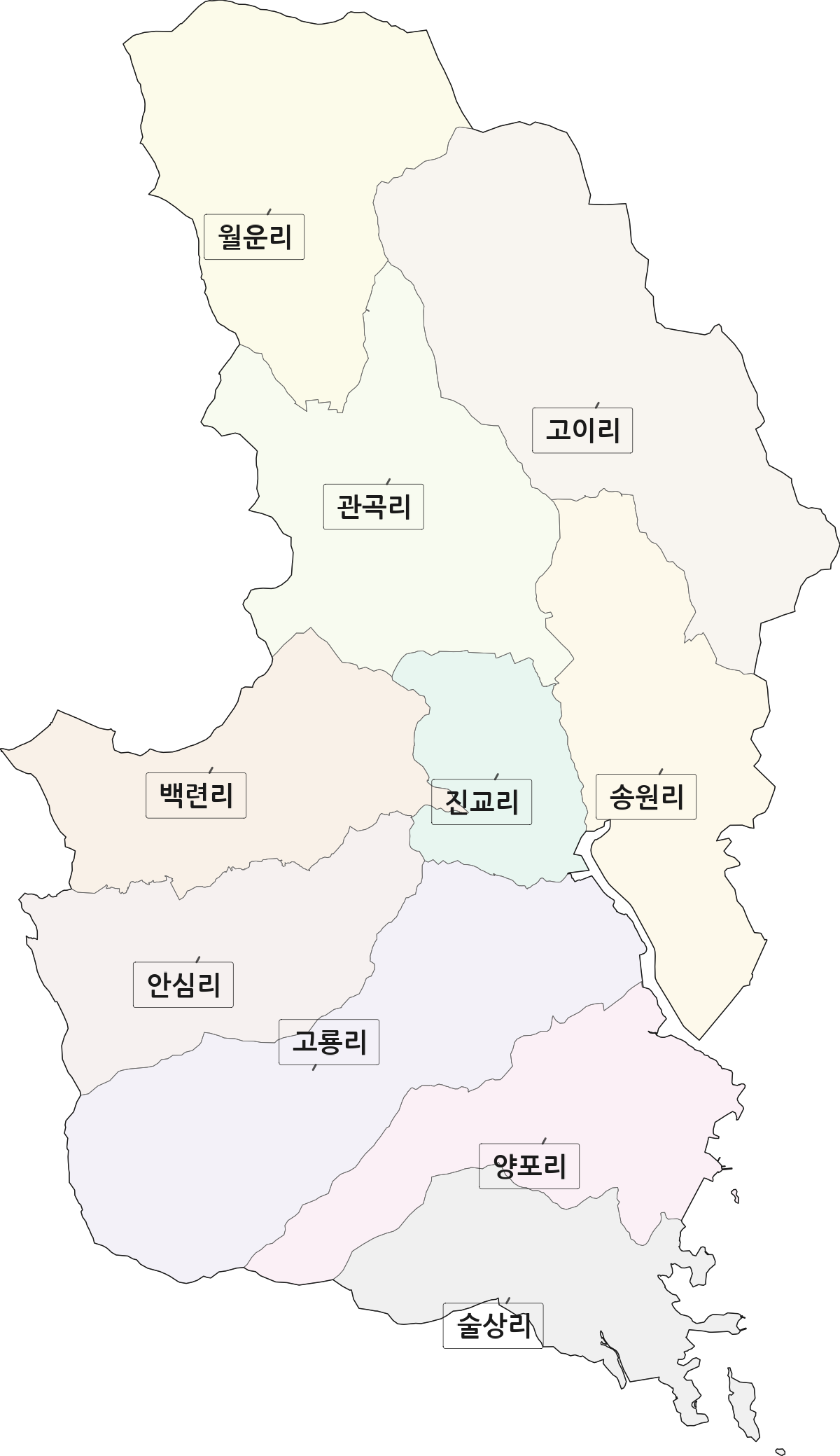 경상남도 하동군 진교면 법정동 리 구분 행정구역 경계 지도