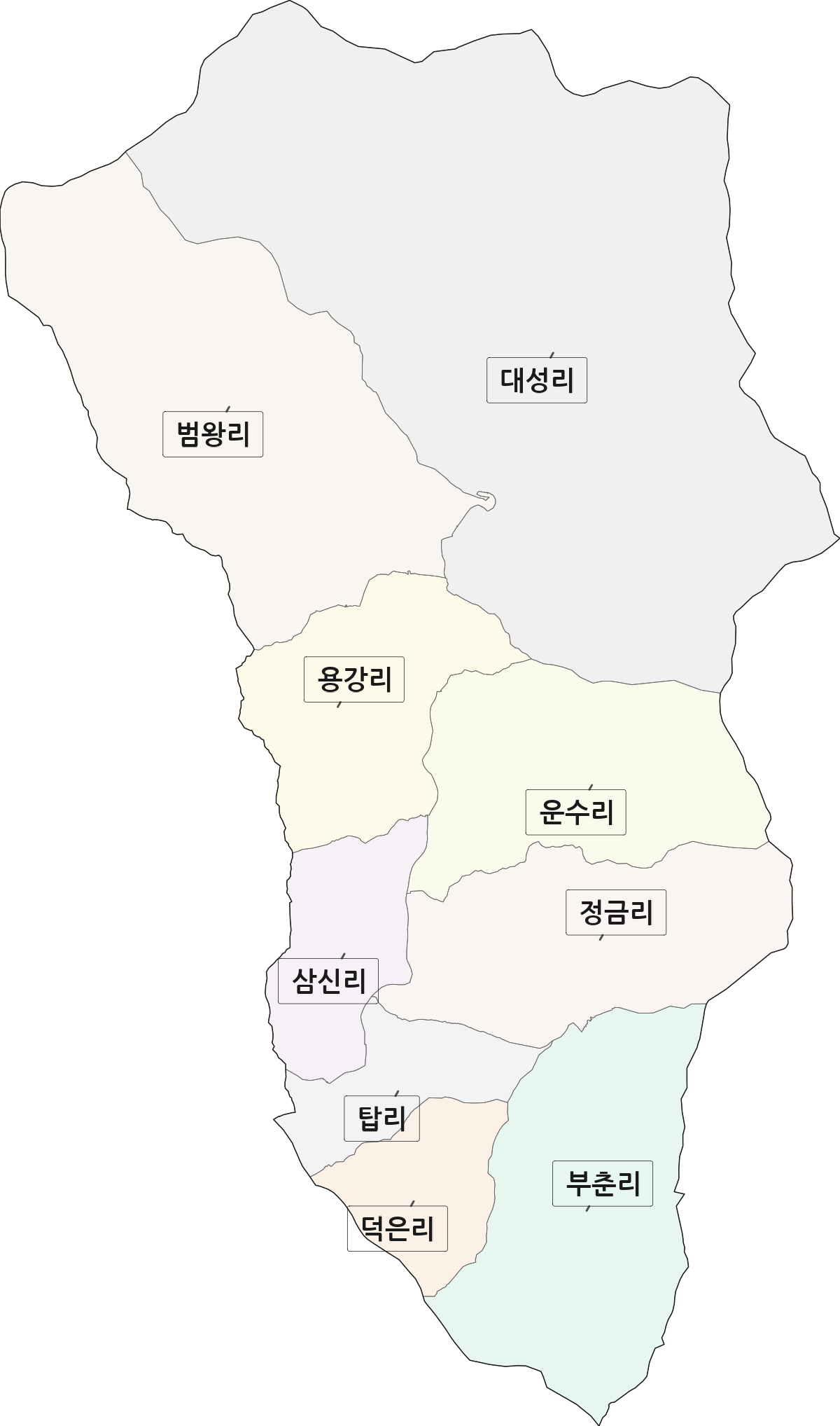 경상남도 하동군 화개면 법정동 리 구분 행정구역 경계 지도
