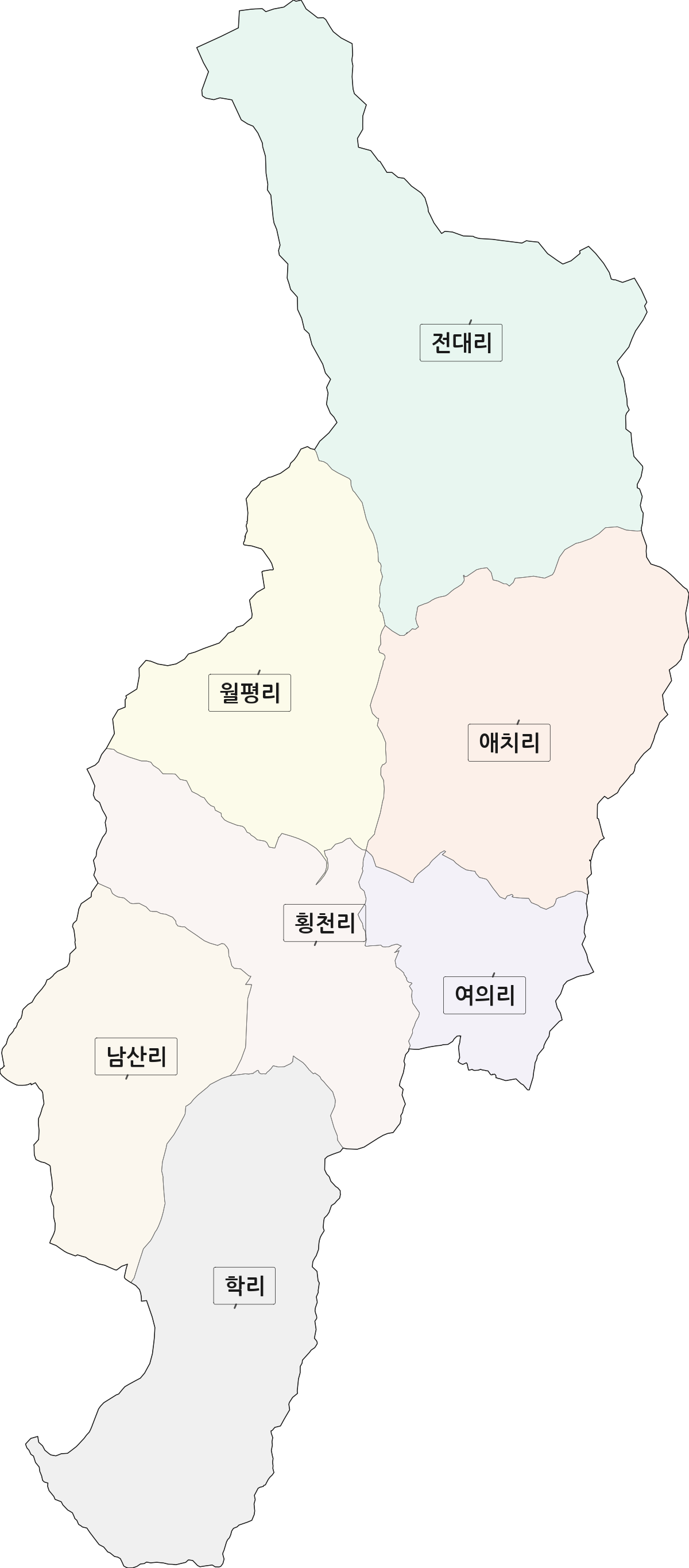 경상남도 하동군 횡천면 법정동 리 구분 행정구역 경계 지도
