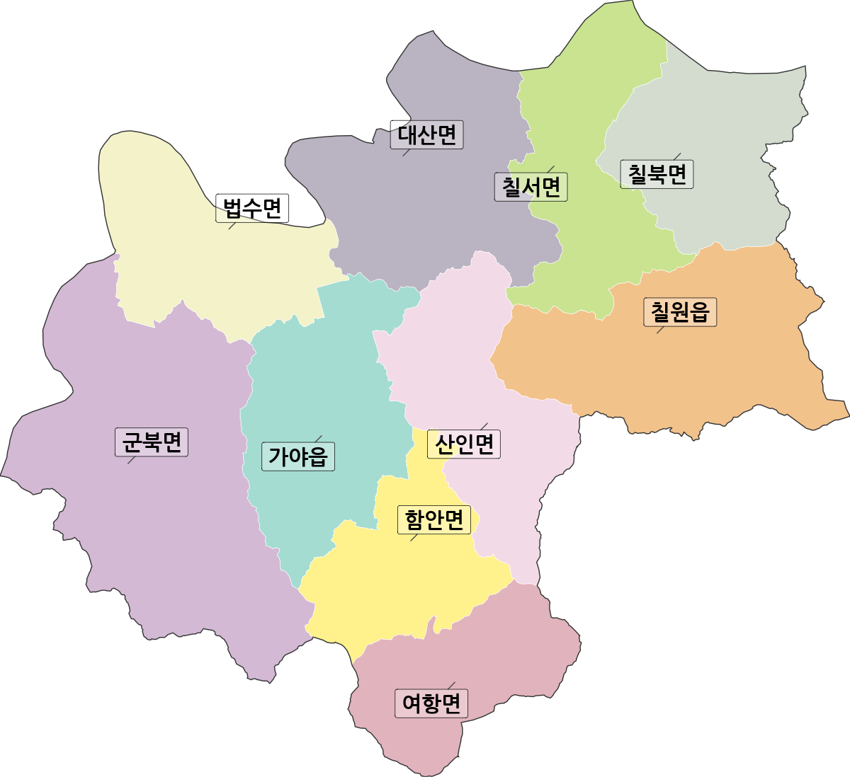 경상남도 함안군 법정동 행정구역 경계 지도
