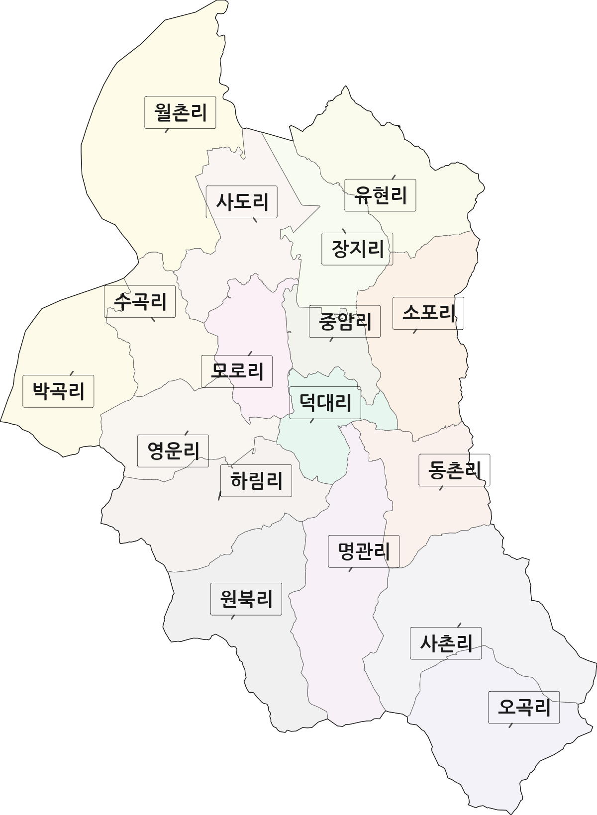 경상남도 함안군 군북면 법정동 리 구분 행정구역 경계 지도