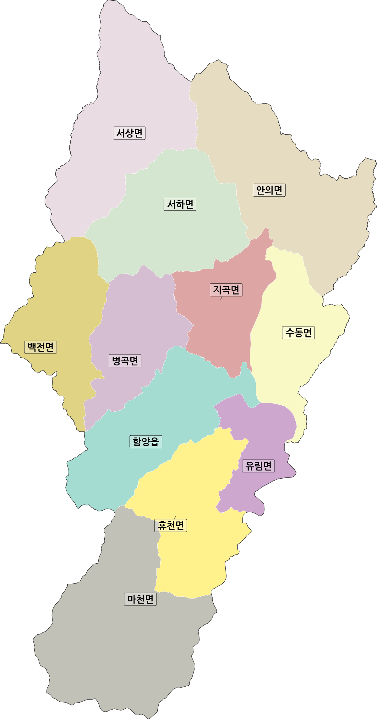 경상남도 함양군 행정동 행정구역 경계 지도