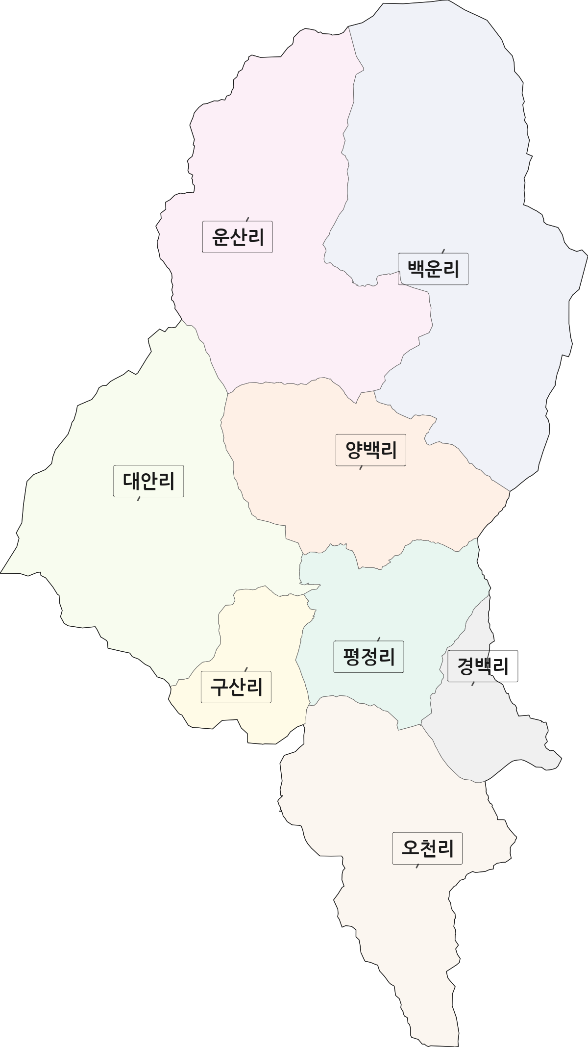 경상남도 함양군 백전면 법정동 리 구분 행정구역 경계 지도